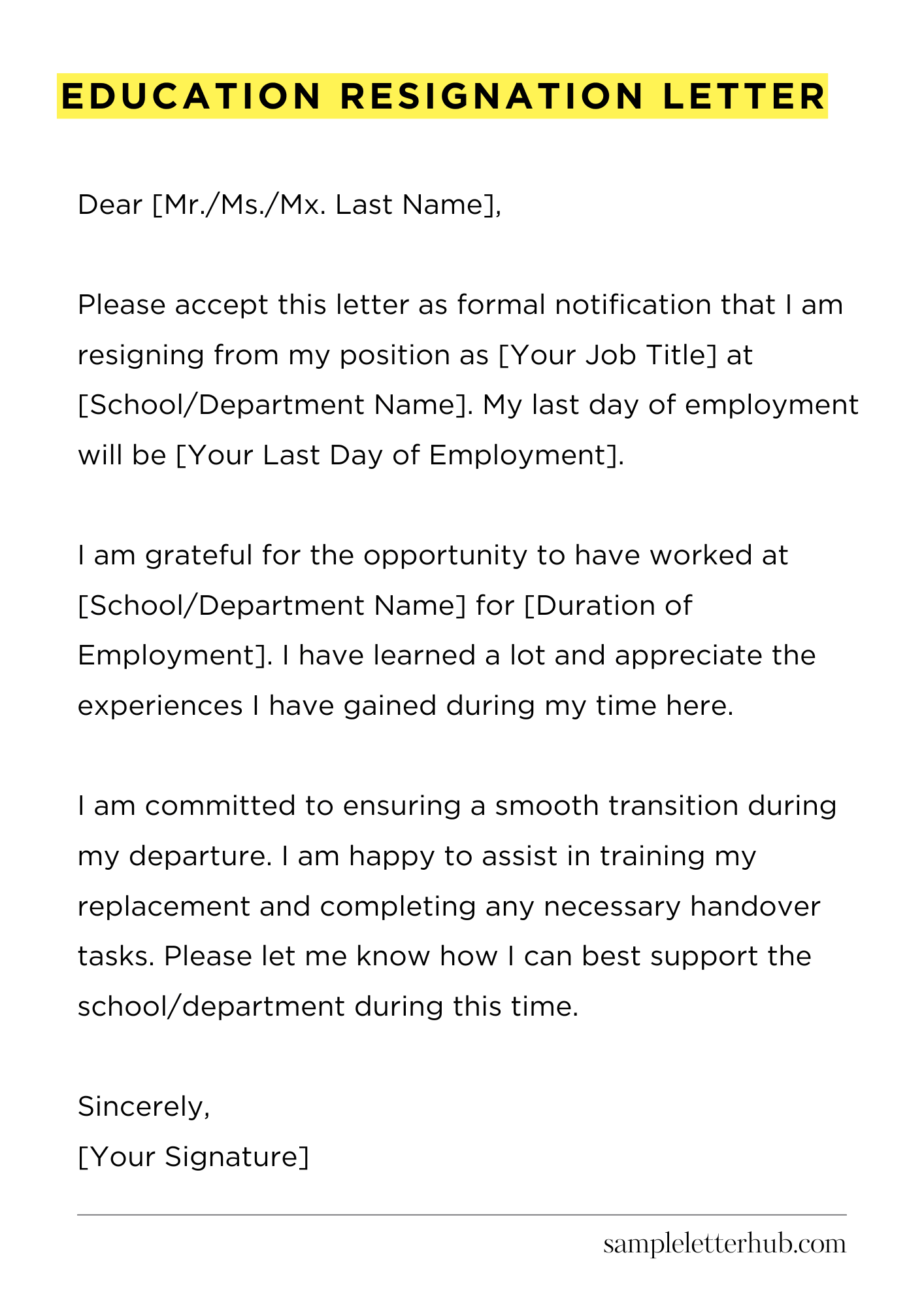 Education Resignation Letter
