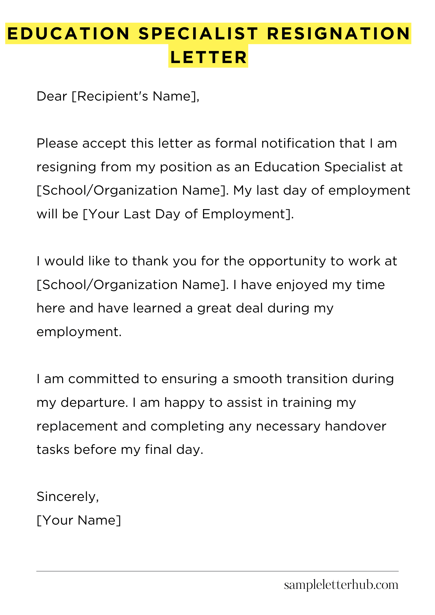 Education Specialist Resignation Letter