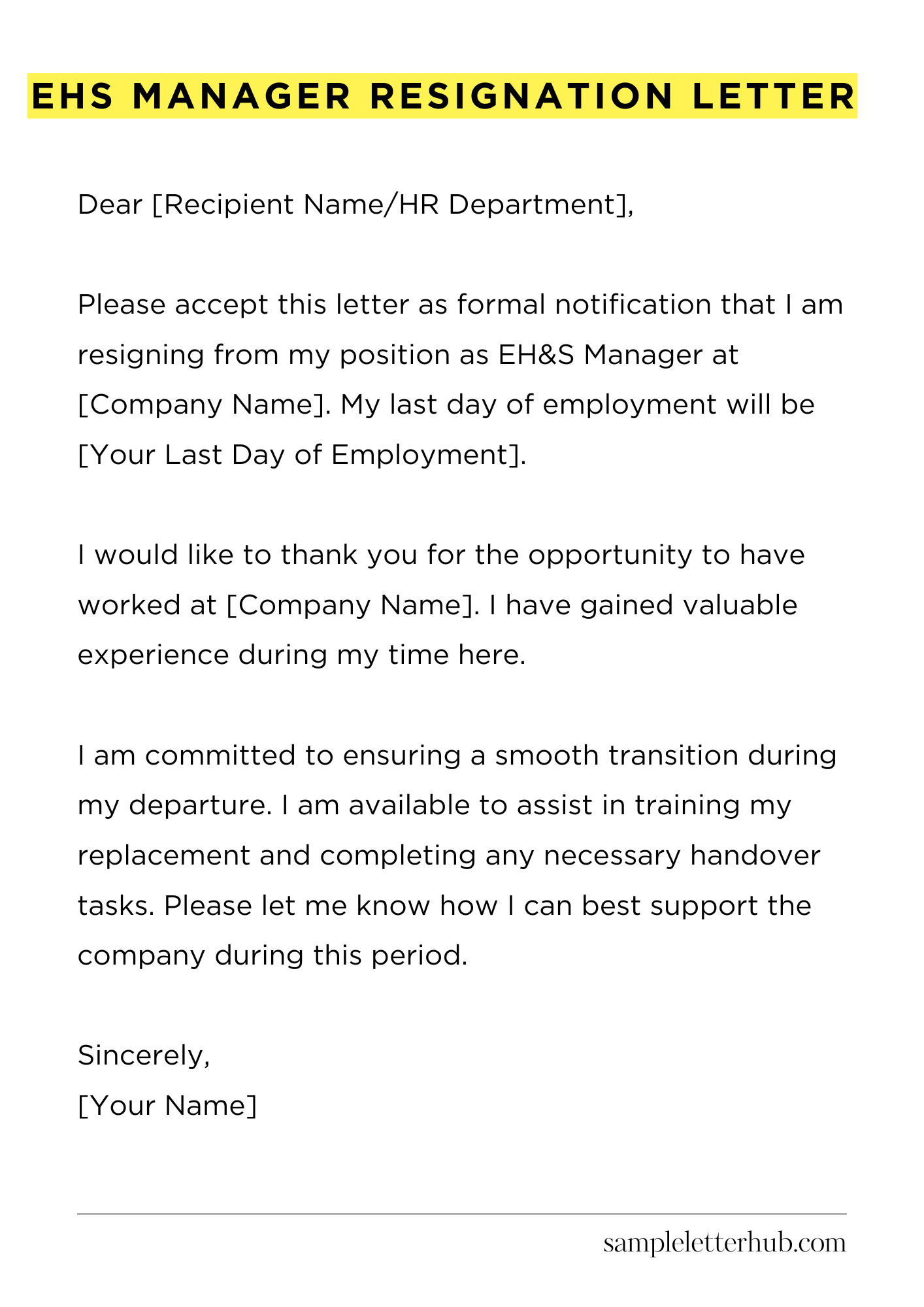 Ehs Manager Resignation Letter