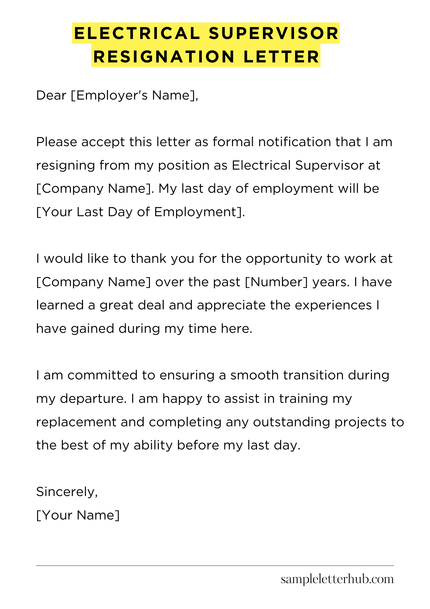 Electrical Supervisor Resignation Letter