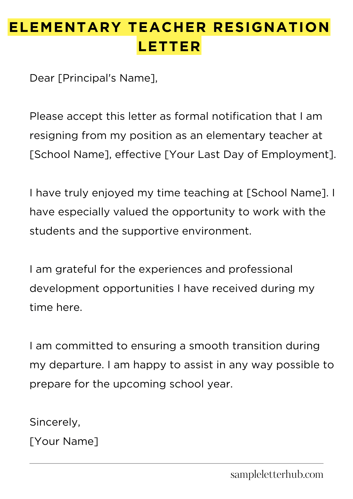 Elementary Teacher Resignation Letter