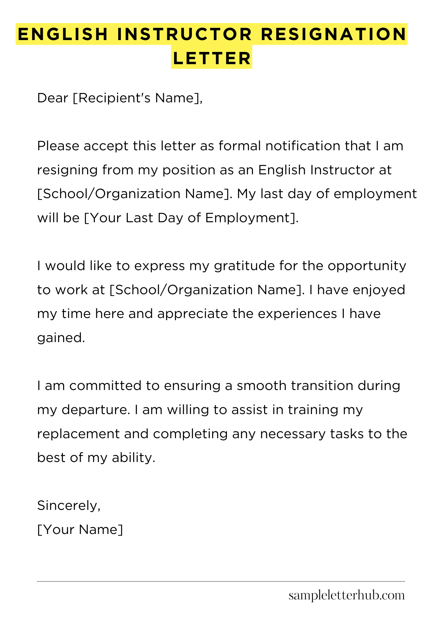 English Instructor Resignation Letter
