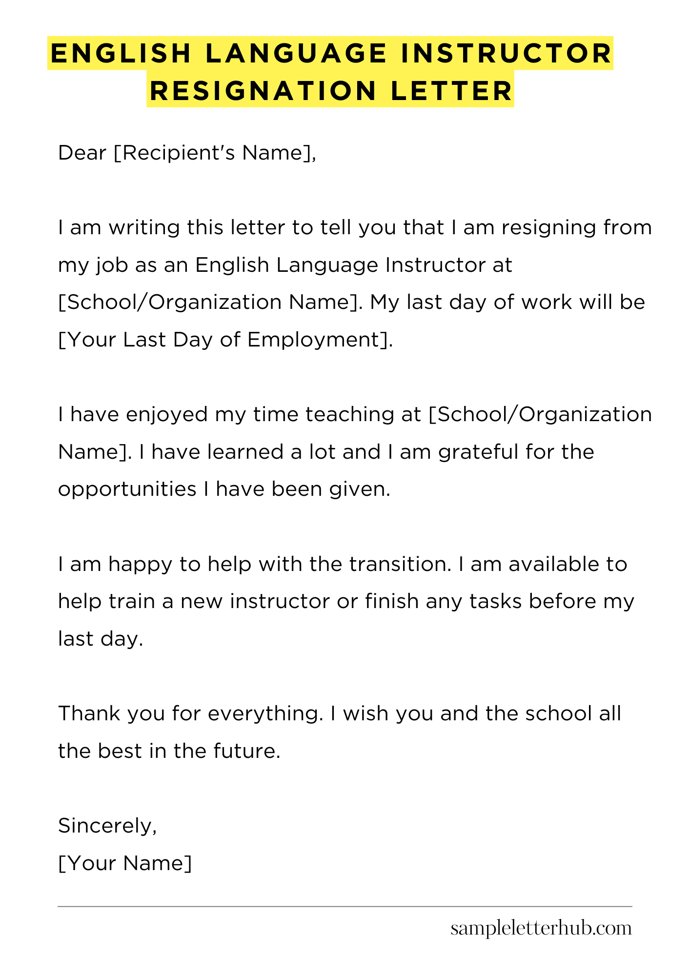 English Language Instructor Resignation Letter