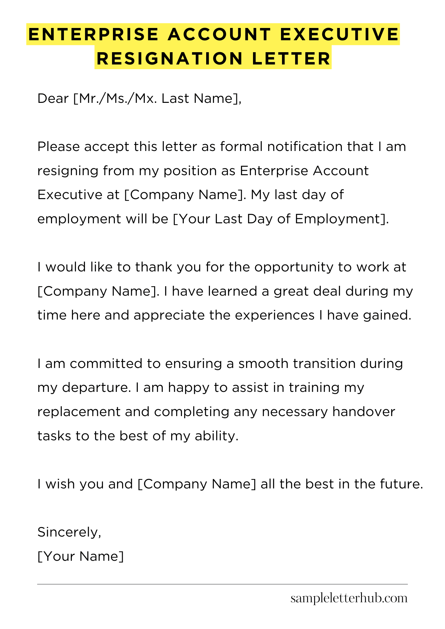 Enterprise Account Executive Resignation Letter
