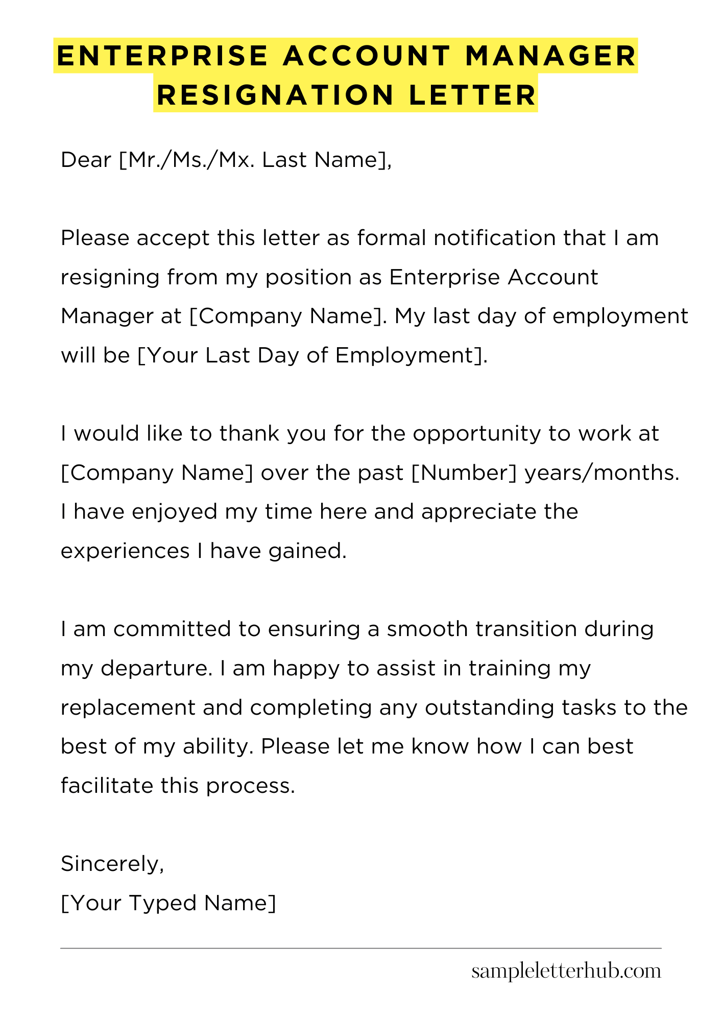 Enterprise Account Manager Resignation Letter