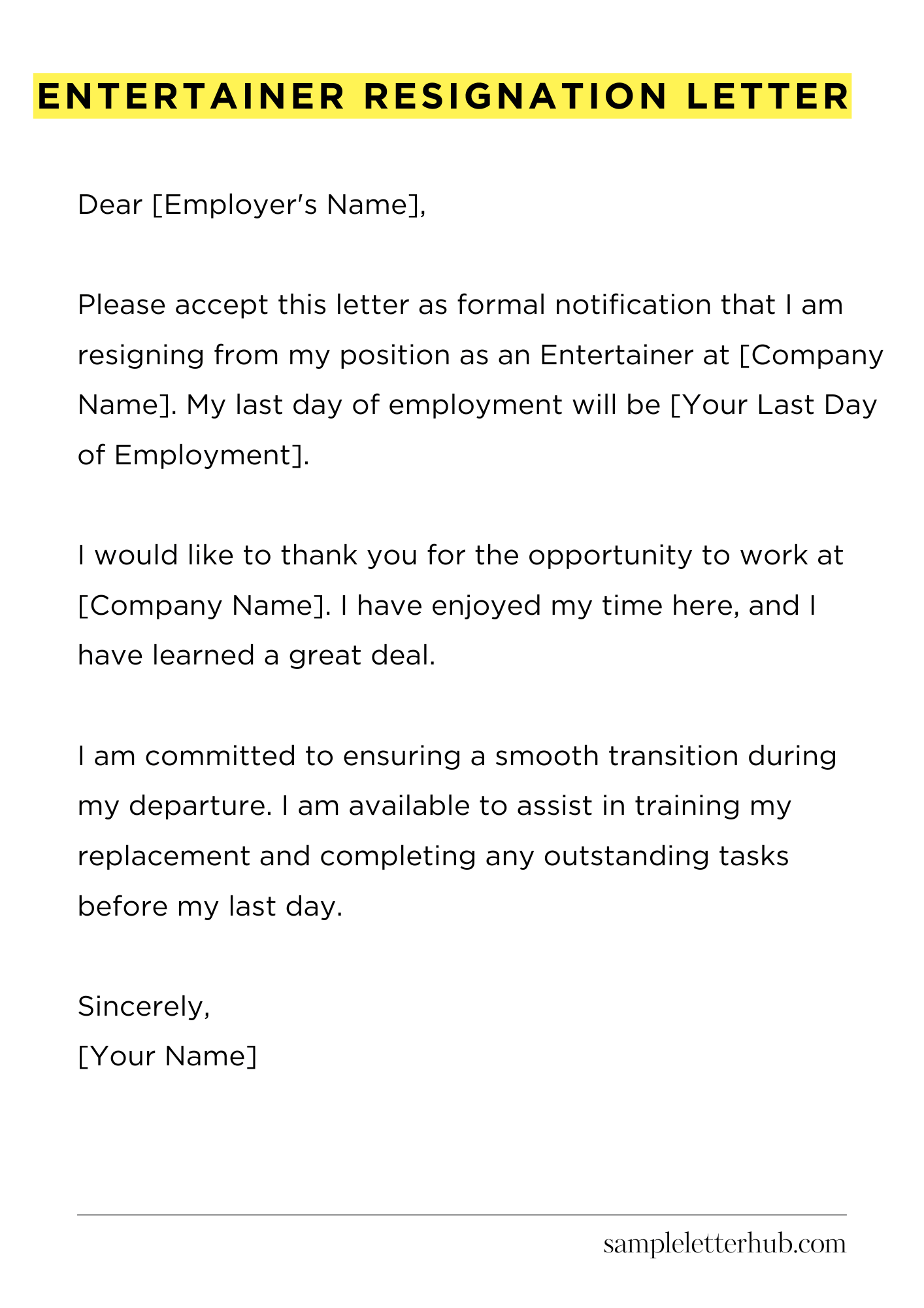 Entertainer Resignation Letter