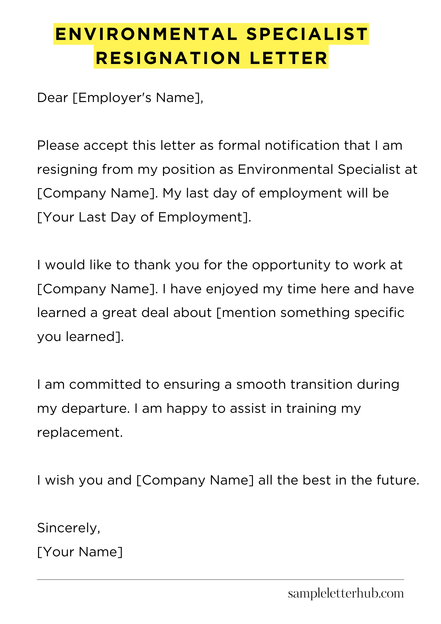 Environmental Specialist Resignation Letter