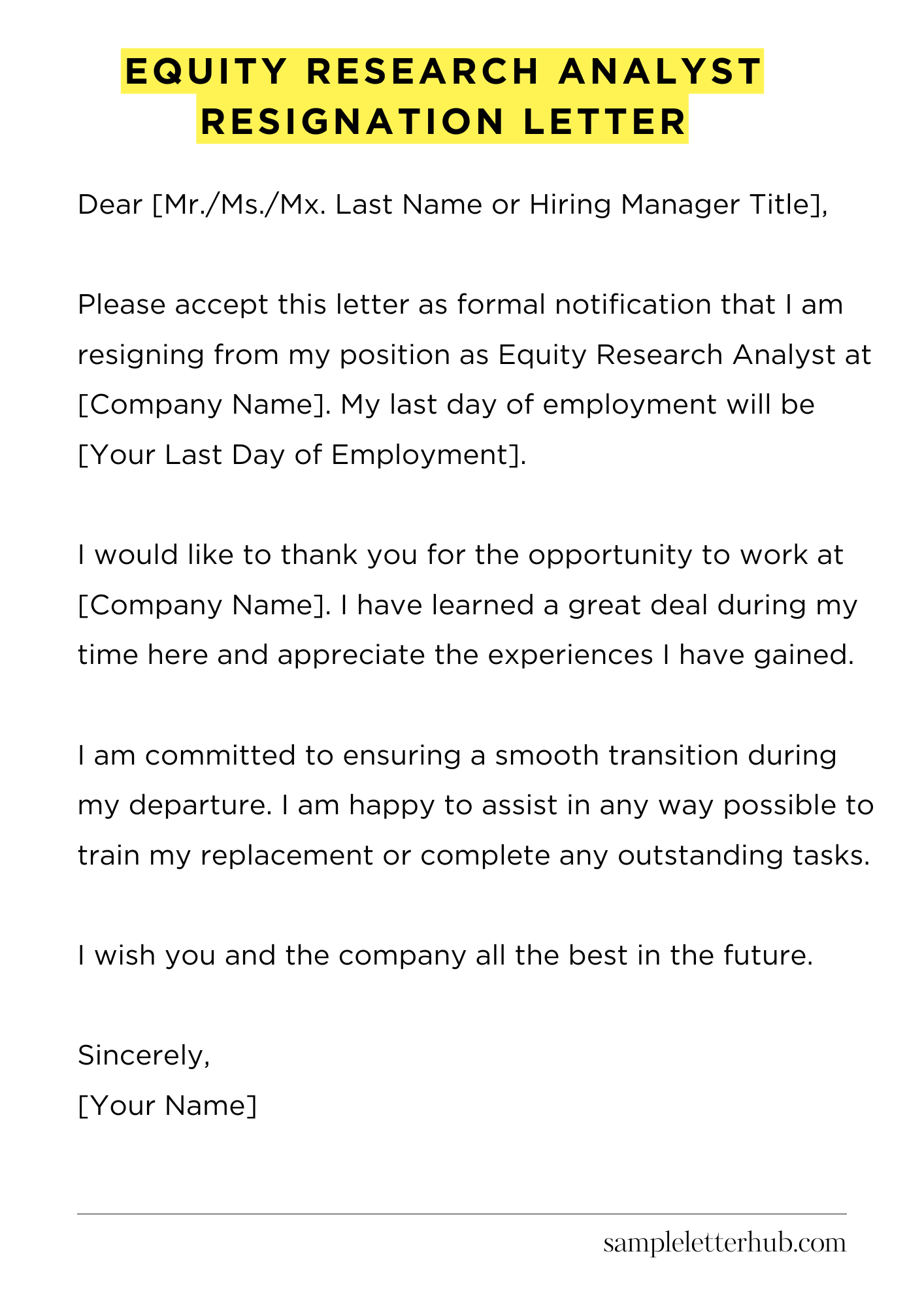 Equity Research Analyst Resignation Letter