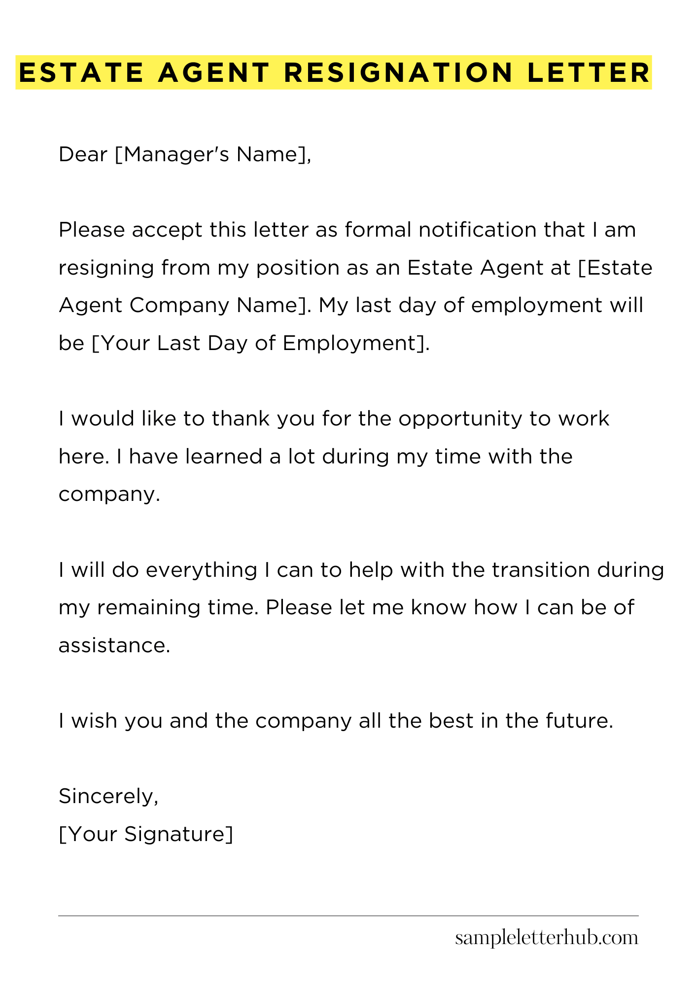 Estate Agent Resignation Letter