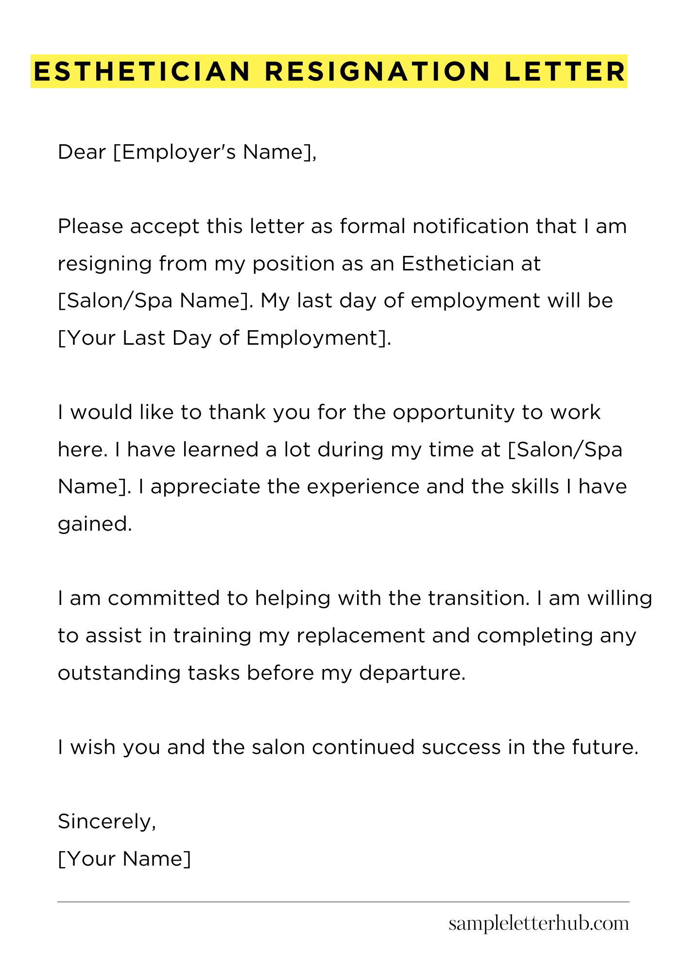 Esthetician Resignation Letter