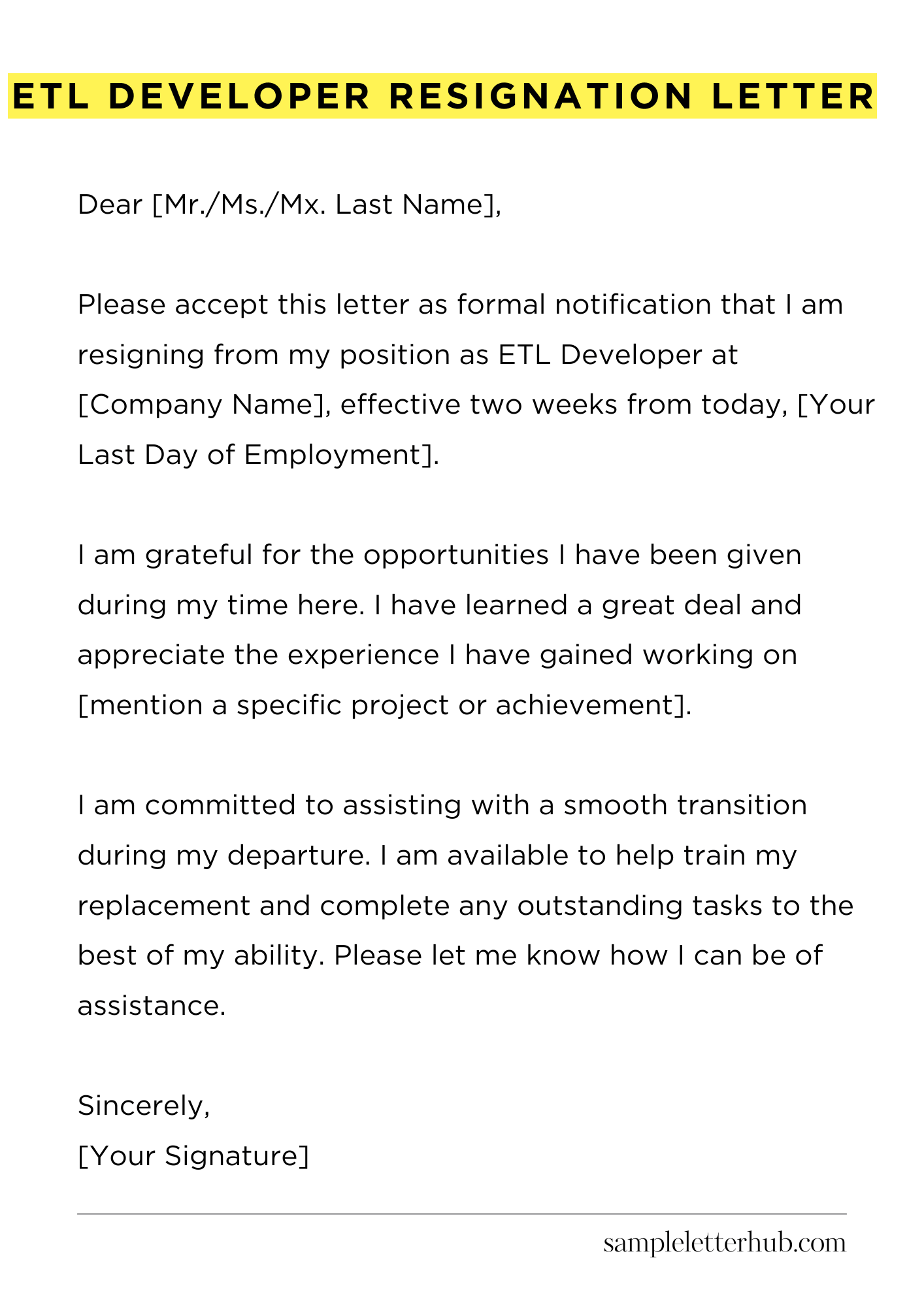 Etl Developer Resignation Letter