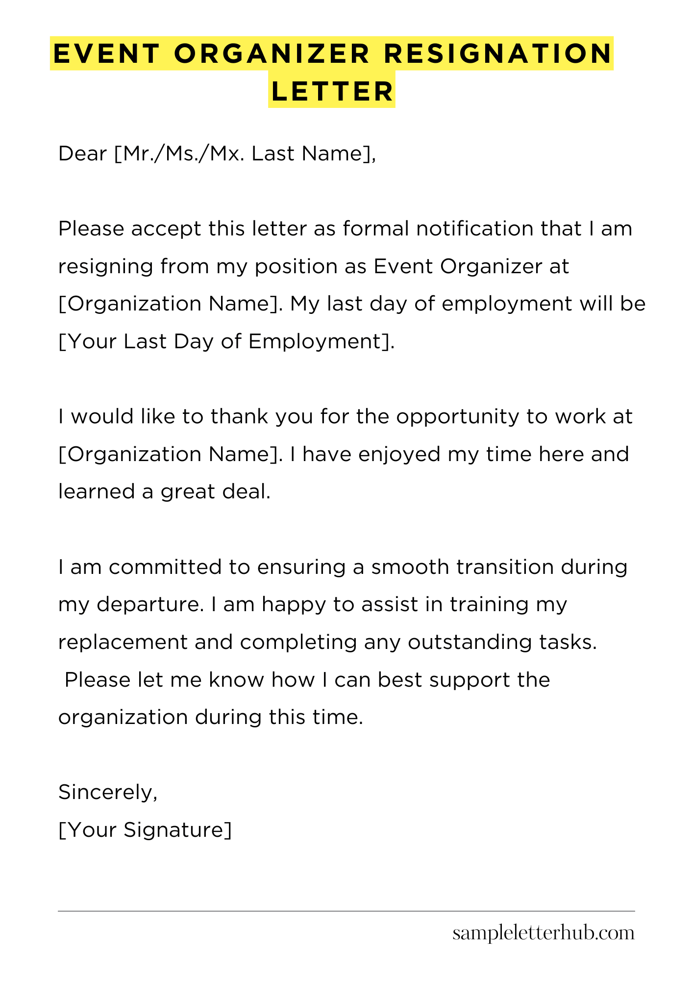 Event Organizer Resignation Letter