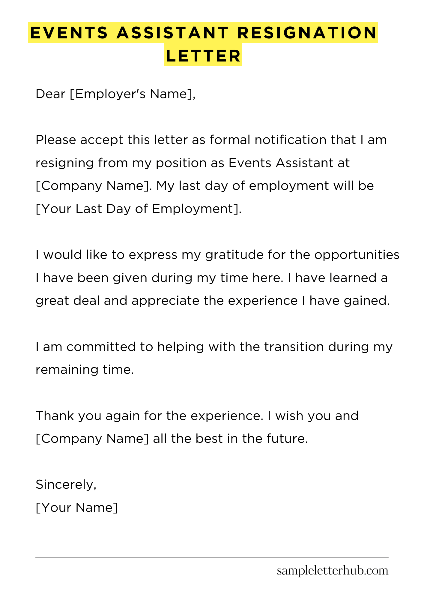 Events Assistant Resignation Letter