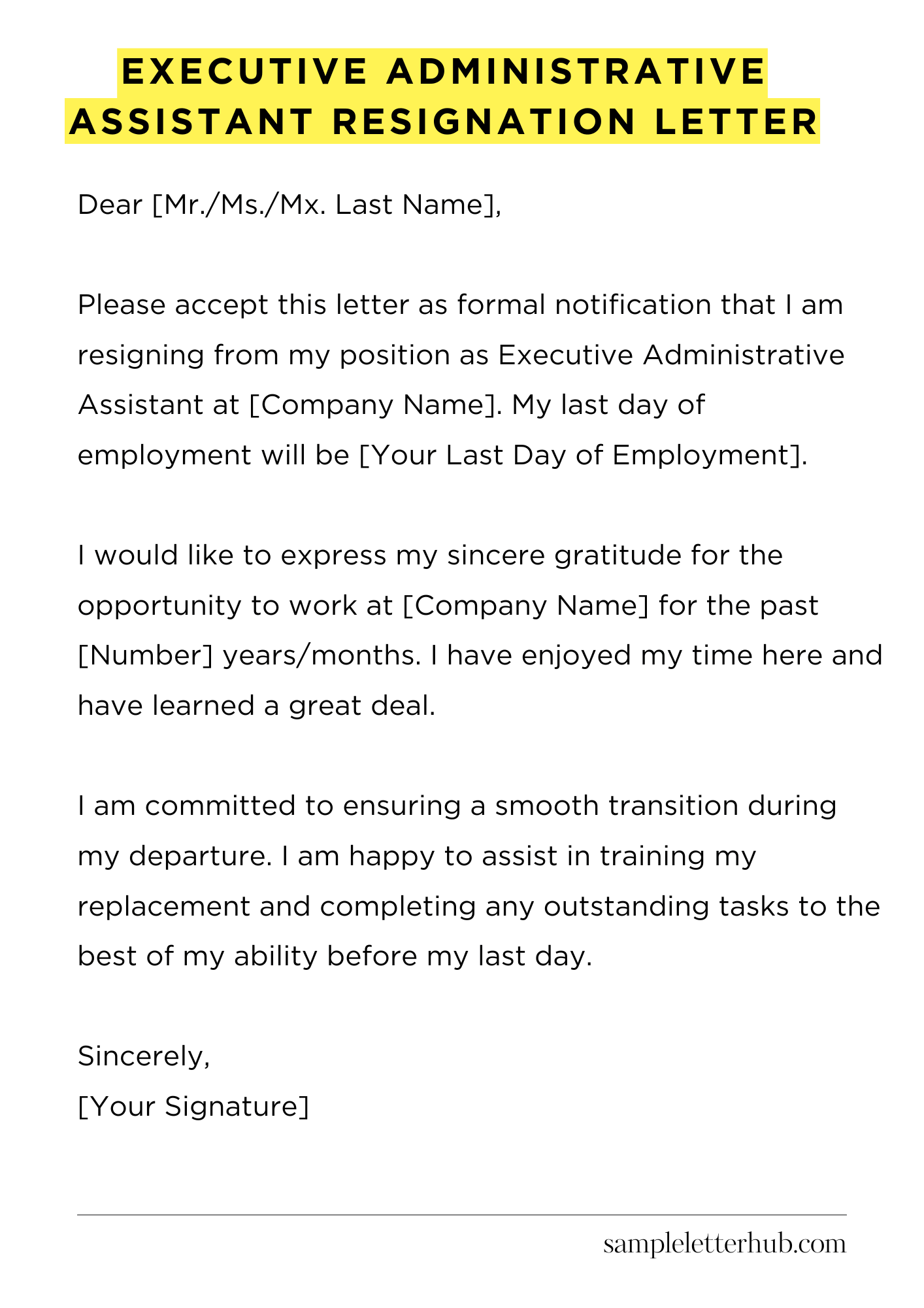 Executive Administrative Assistant Resignation Letter