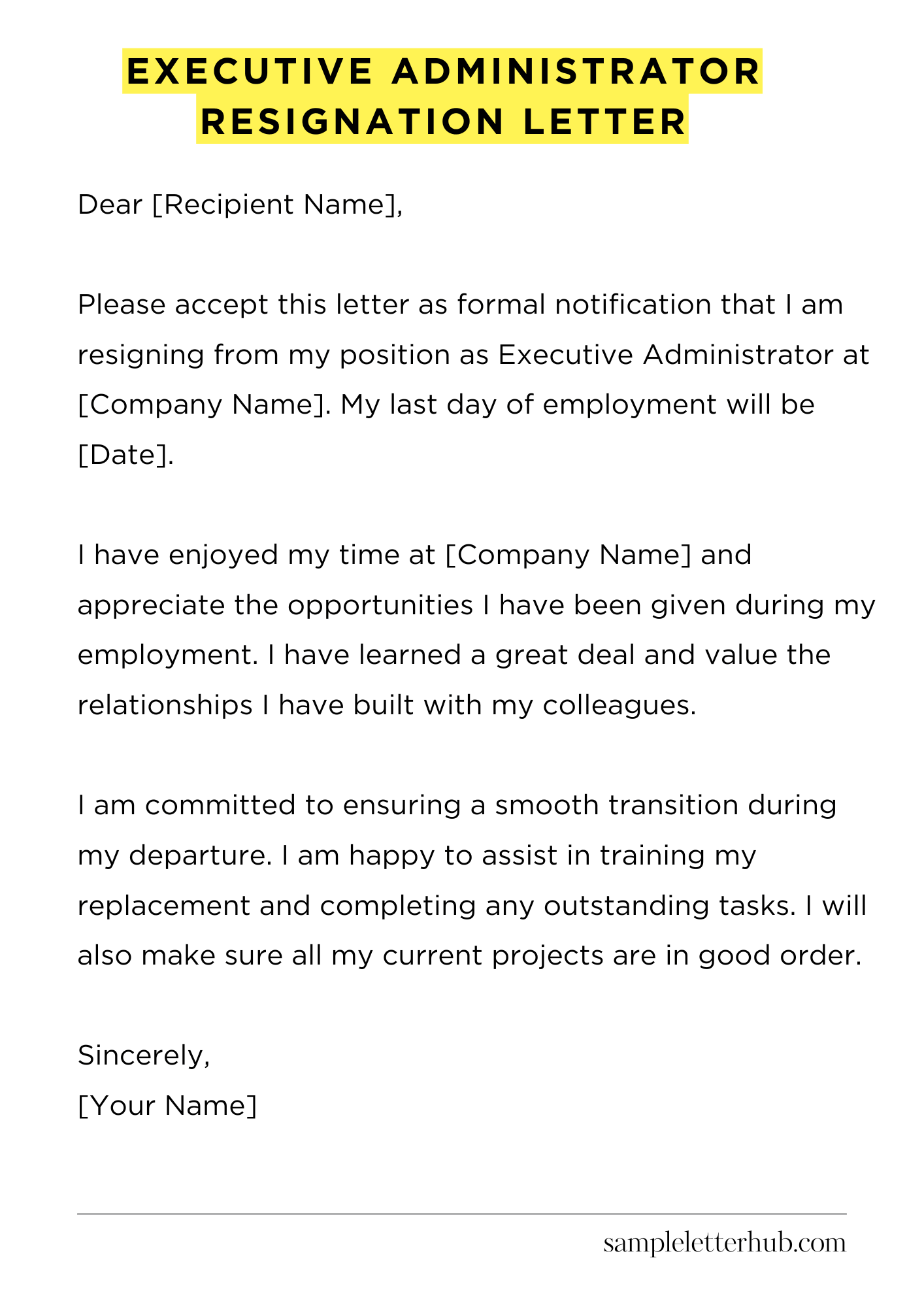 Executive Administrator Resignation Letter