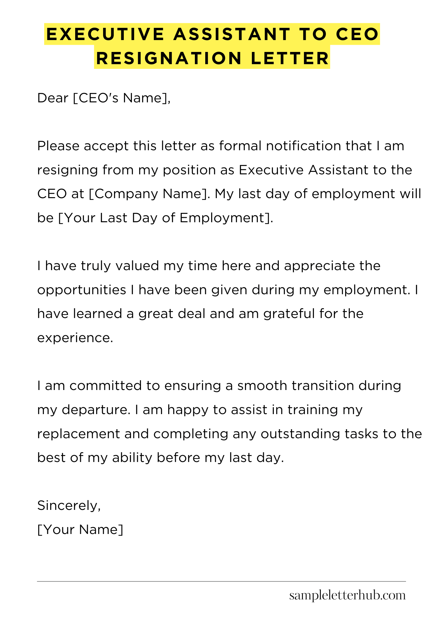 Executive Assistant To Ceo Resignation Letter