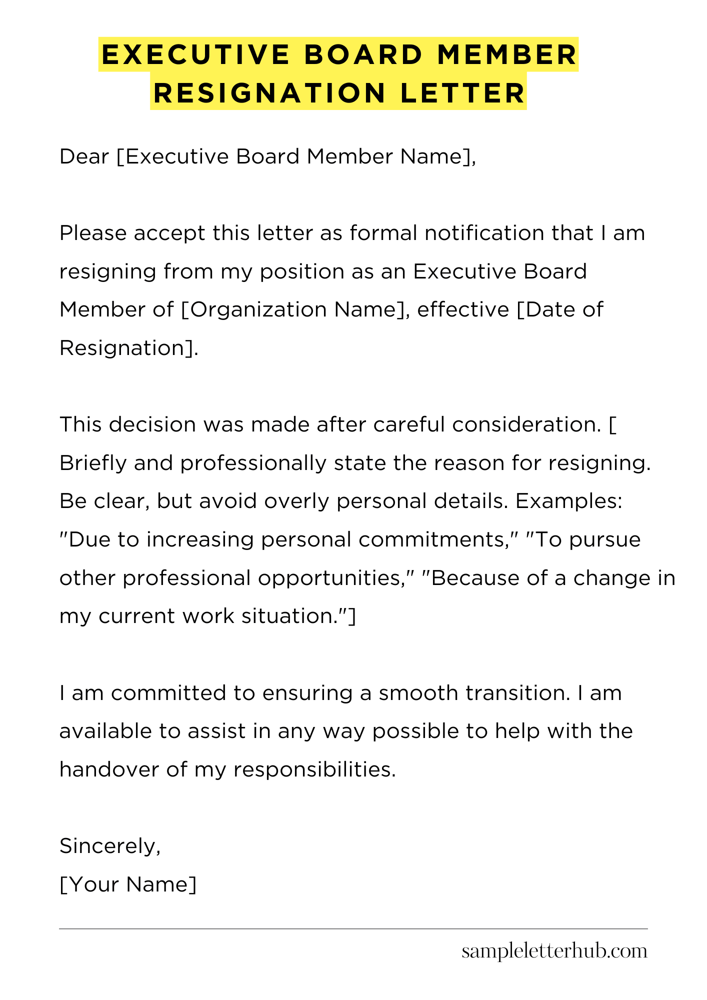 Executive Board Member Resignation Letter