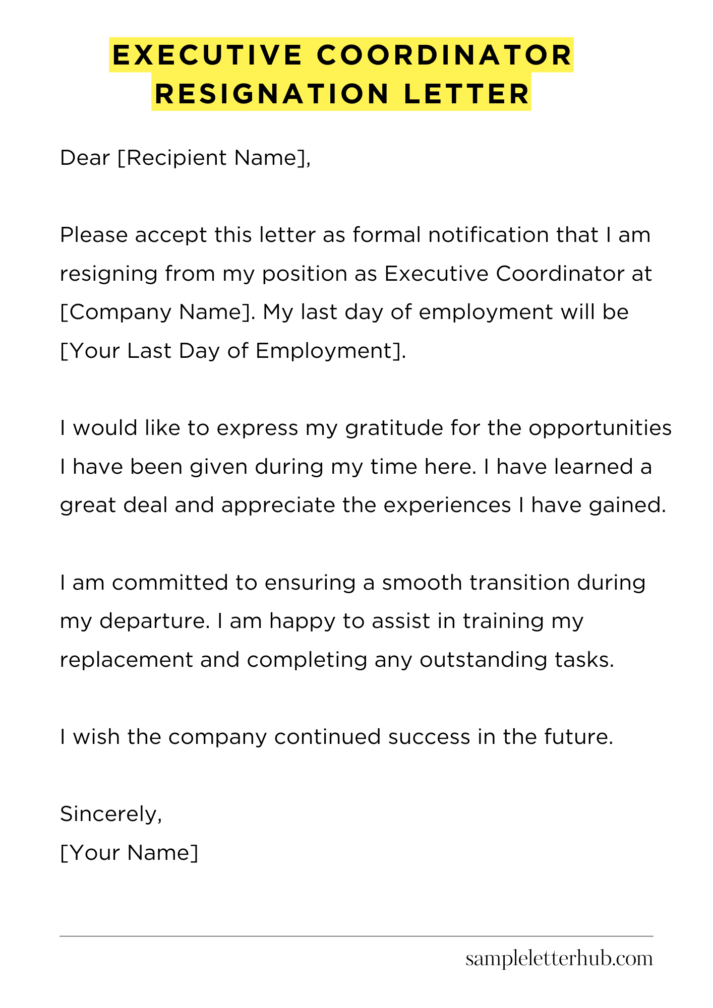 Executive Coordinator Resignation Letter
