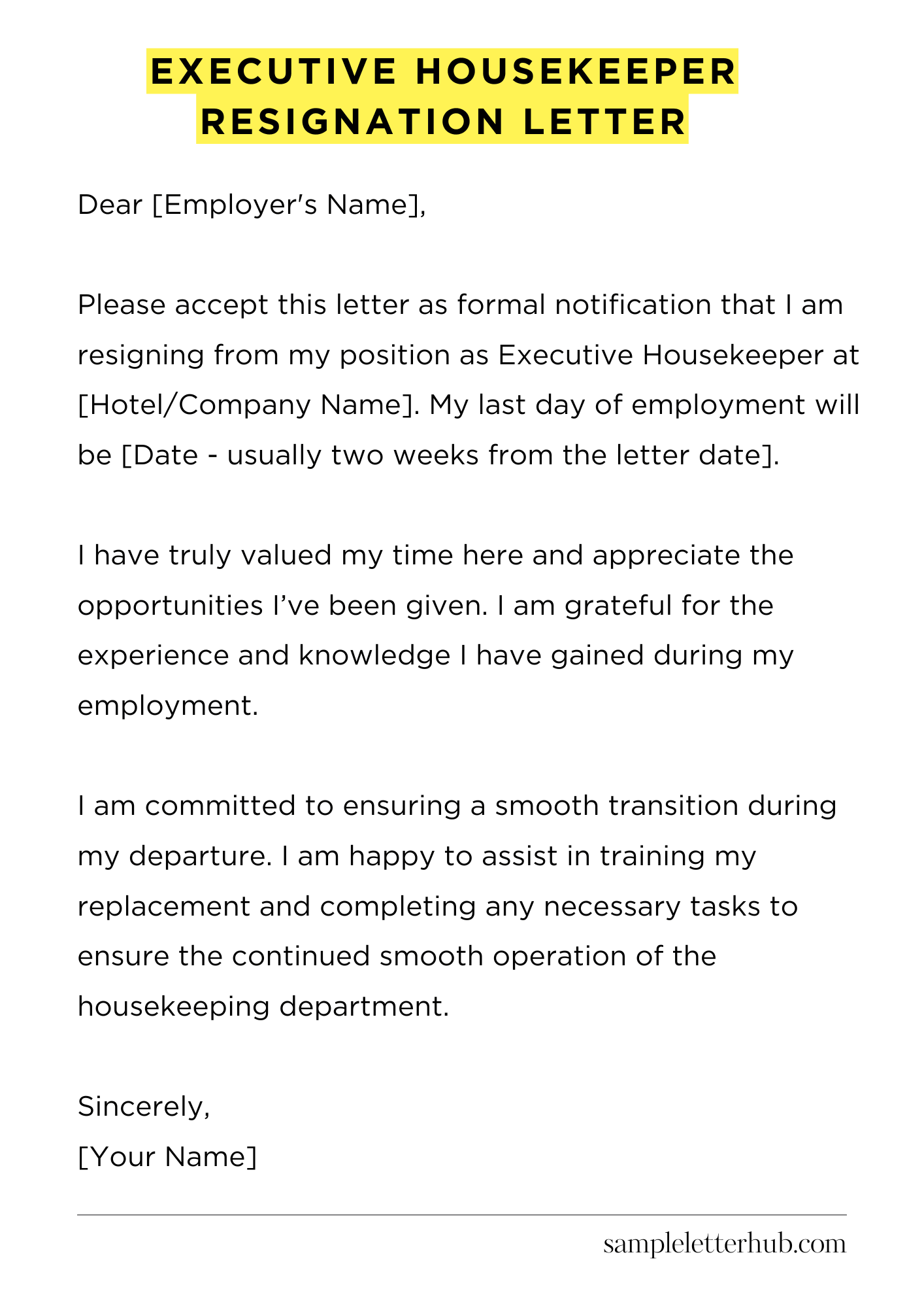 Executive Housekeeper Resignation Letter