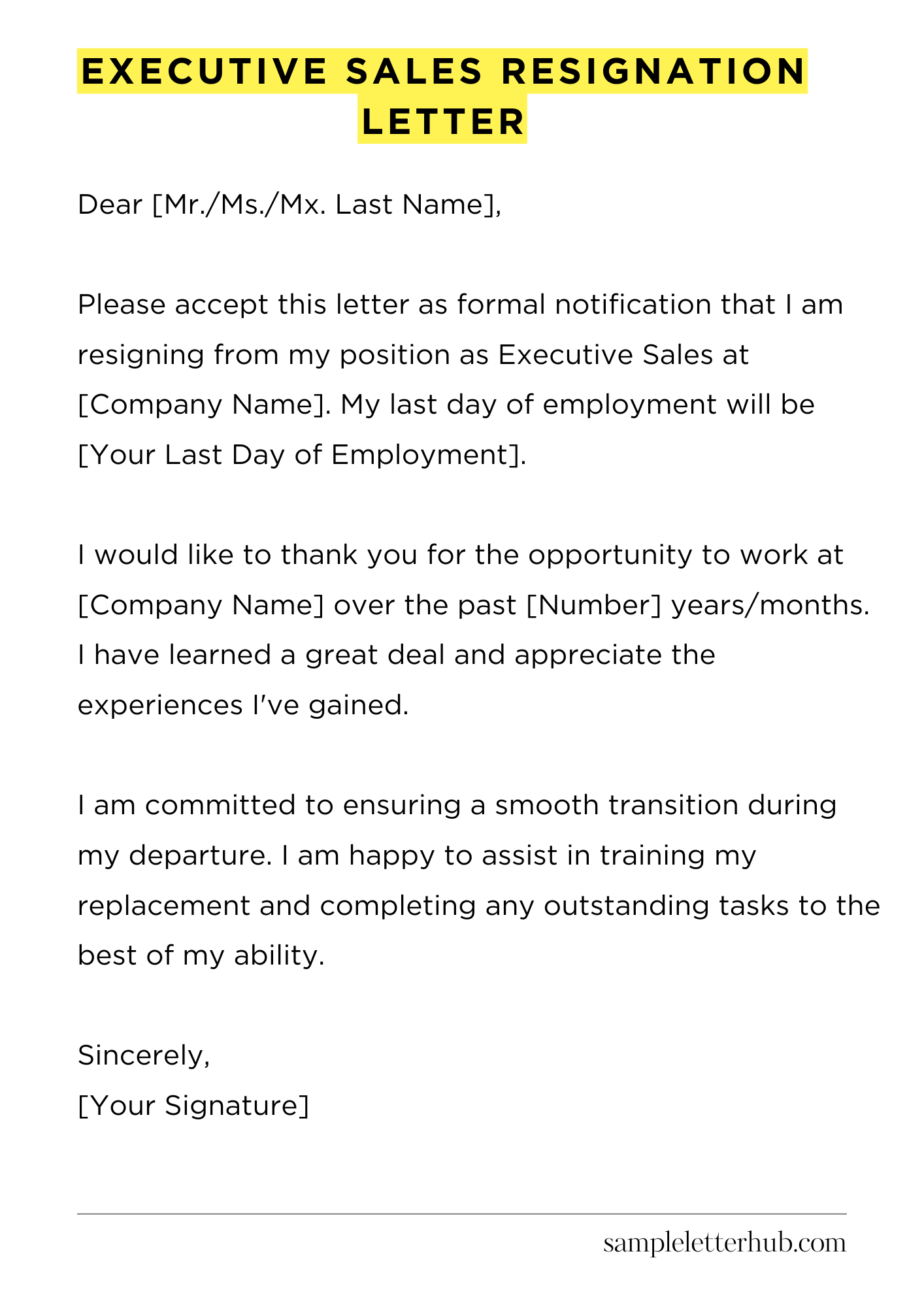 Executive Sales Resignation Letter