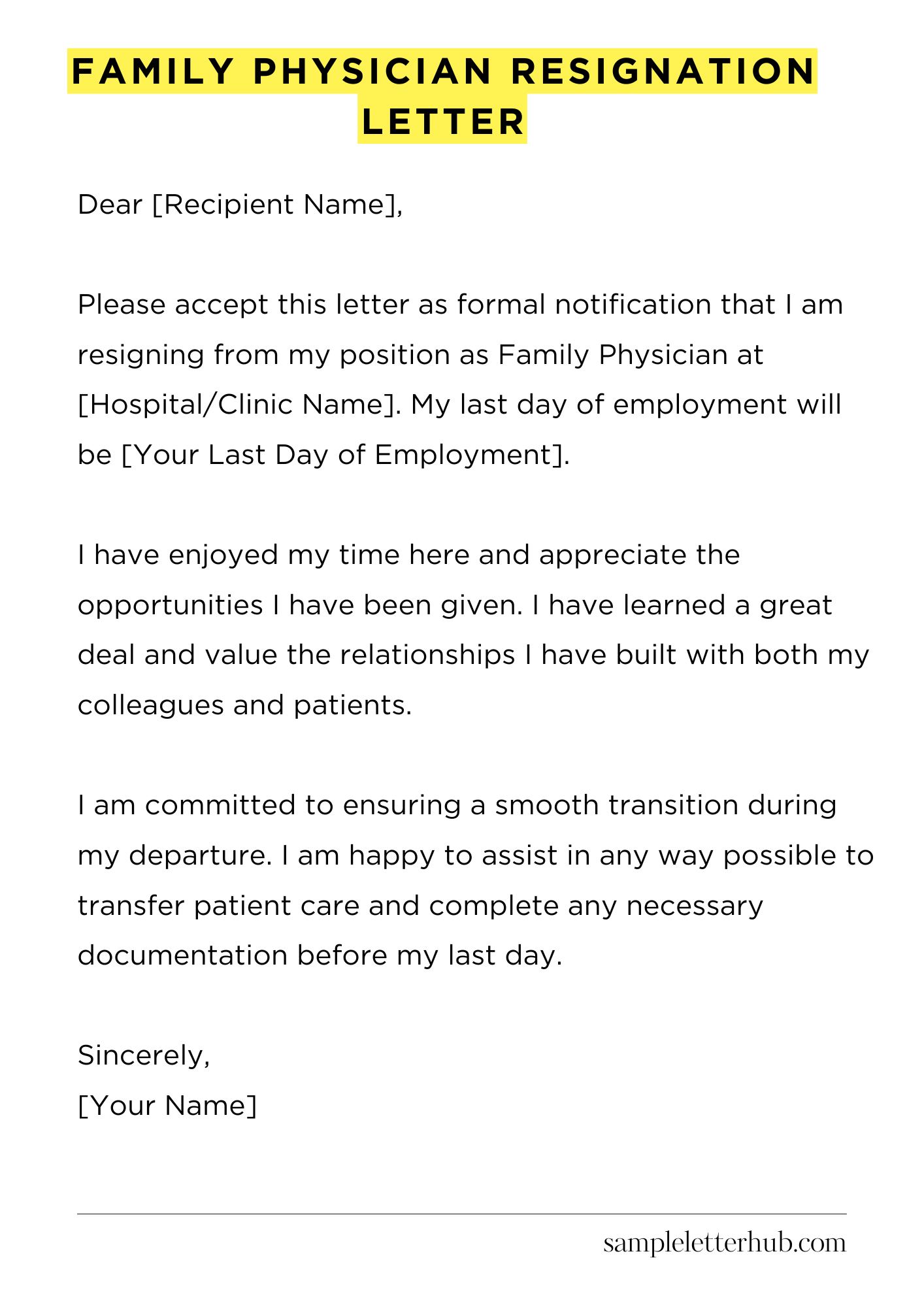 Family Physician Resignation Letter