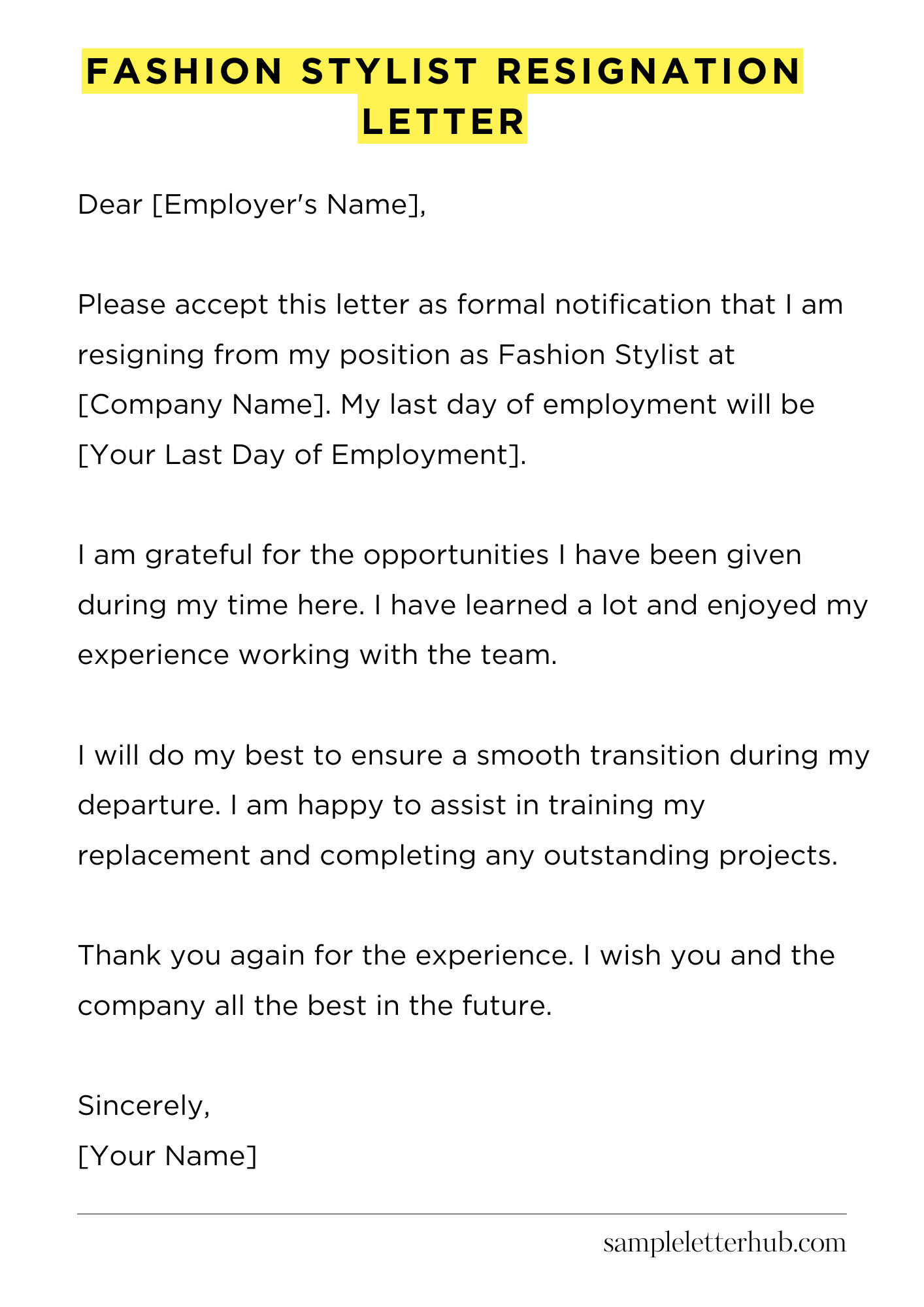 Fashion Stylist Resignation Letter