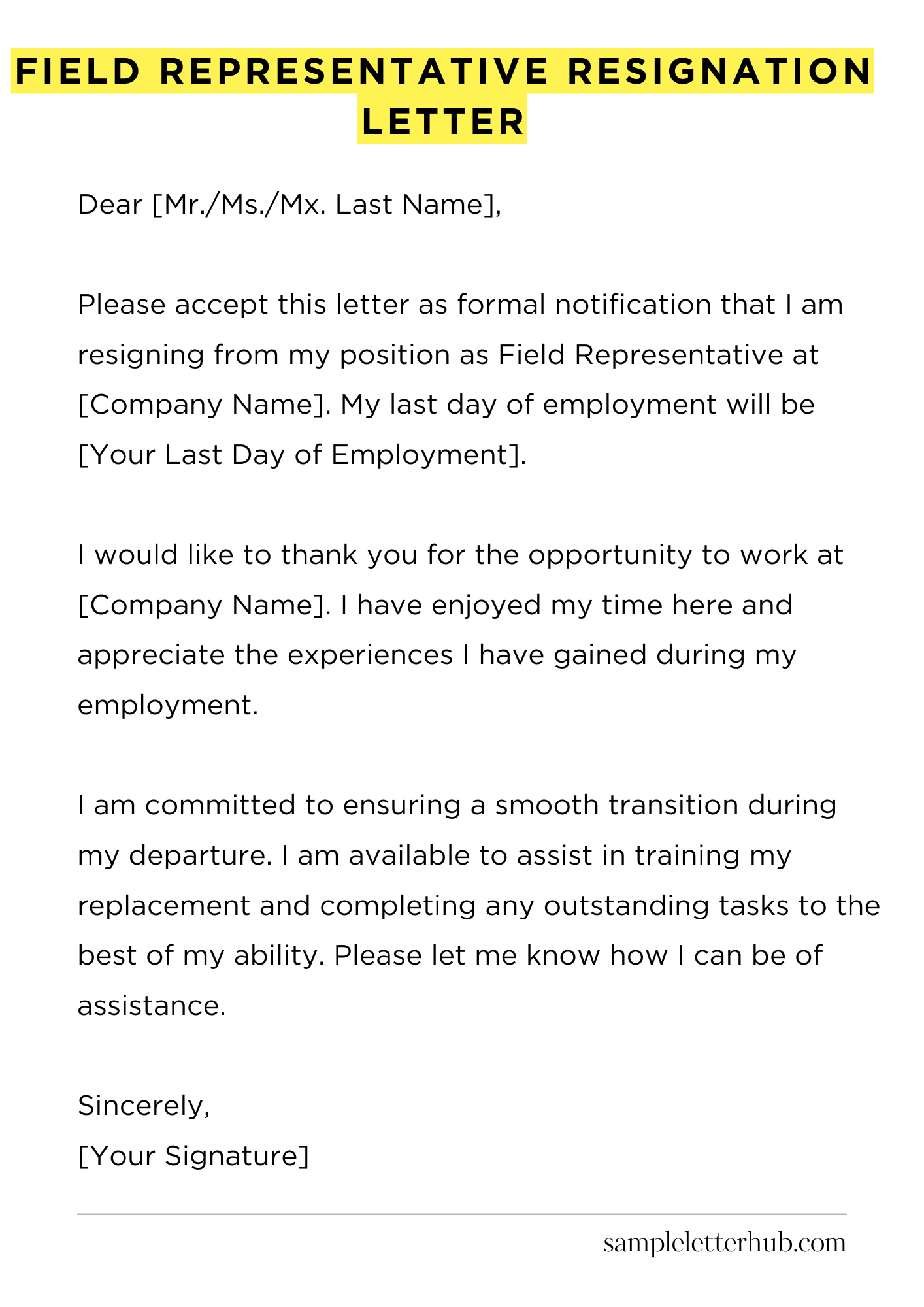 Field Representative Resignation Letter