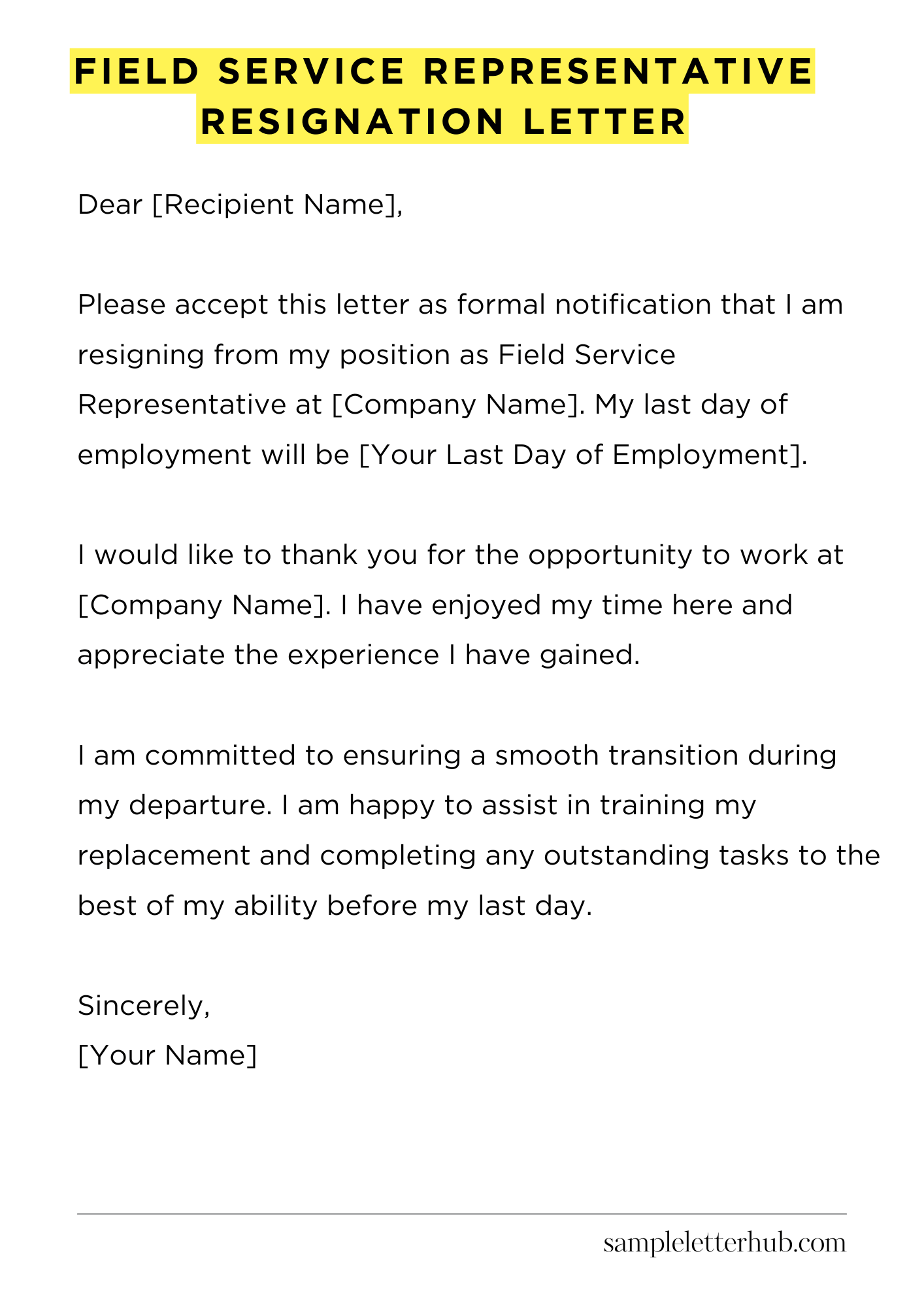 Field Service Representative Resignation Letter