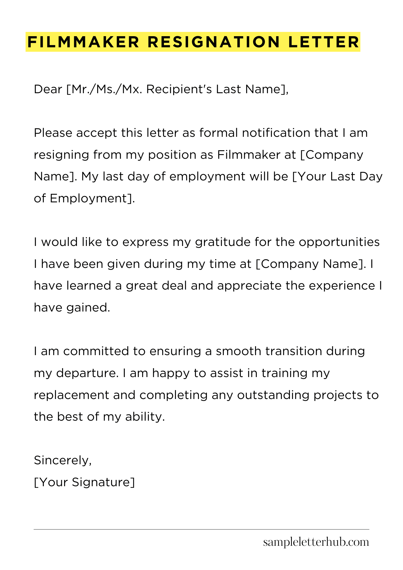 Filmmaker Resignation Letter