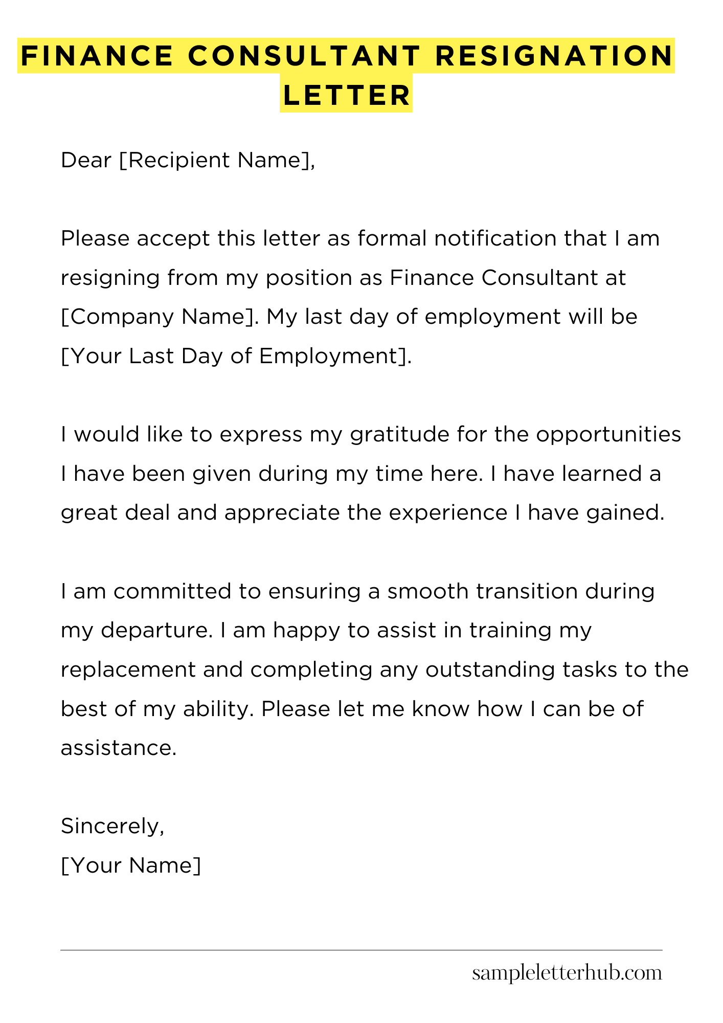 Finance Consultant Resignation Letter