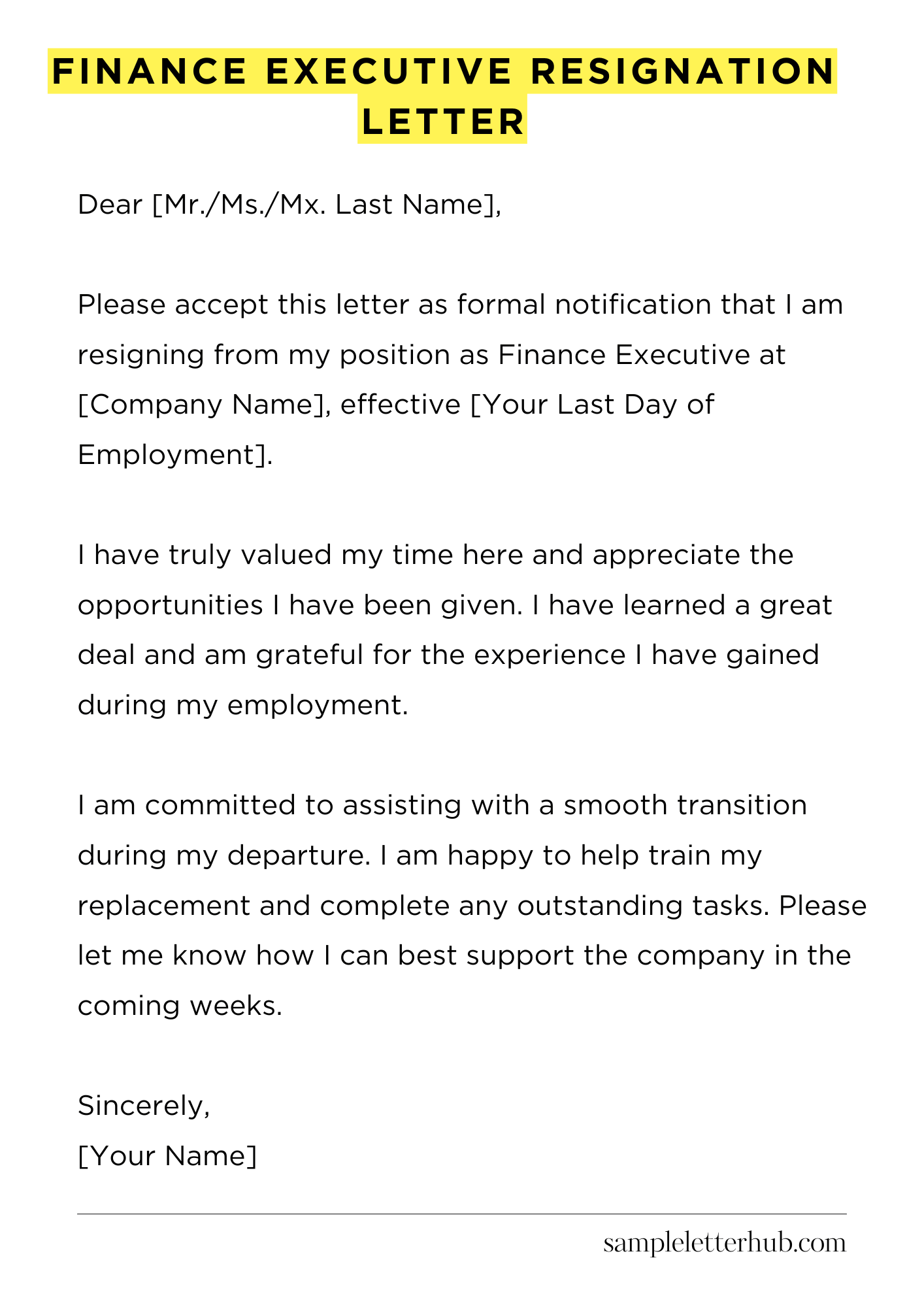 Finance Executive Resignation Letter