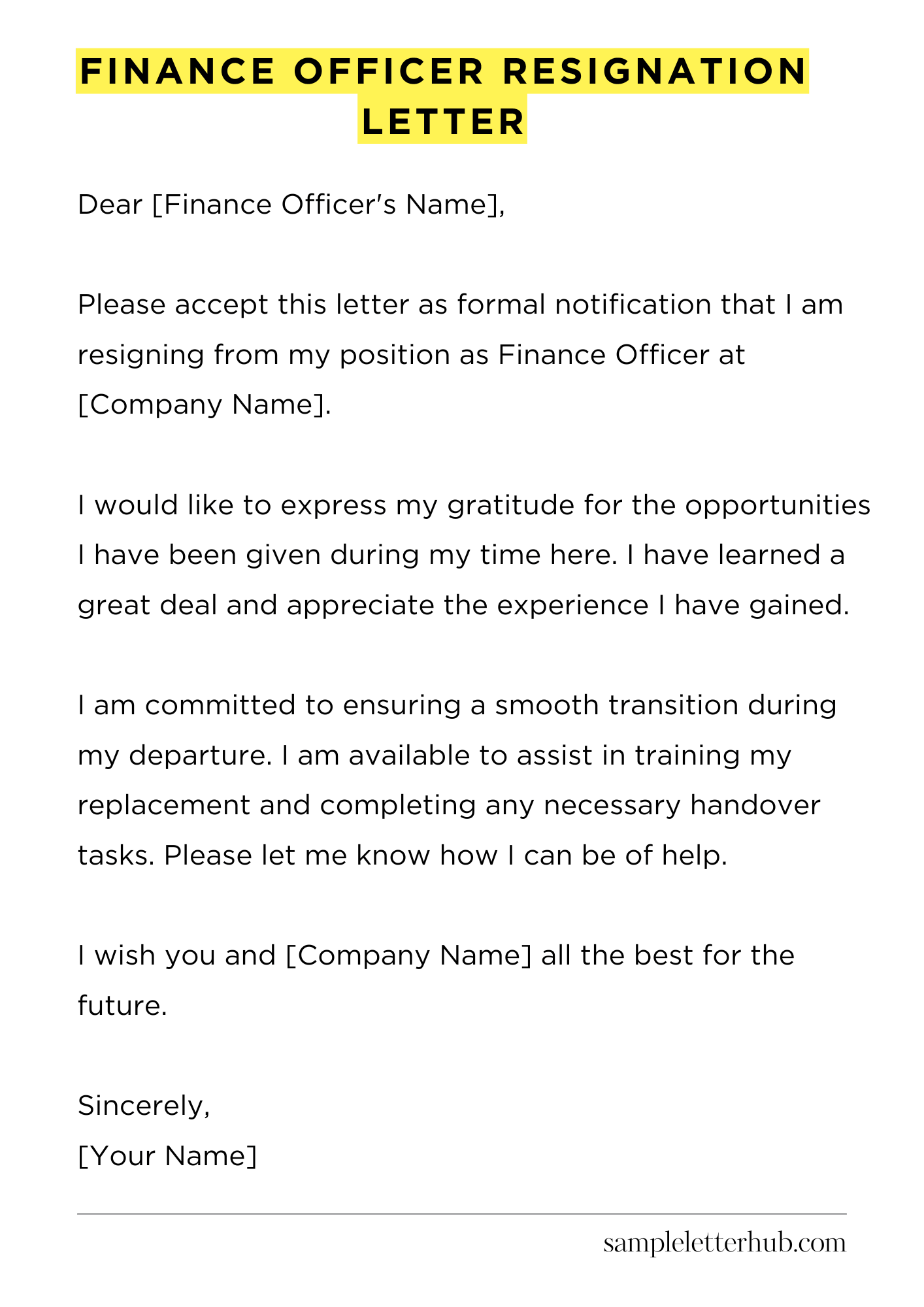 Finance Officer Resignation Letter