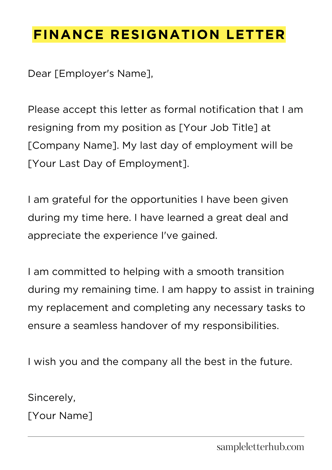 Finance Resignation Letter