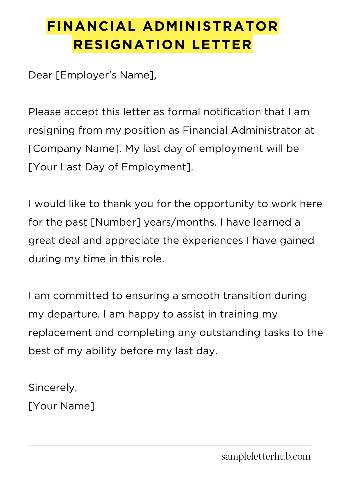 Financial Administrator Resignation Letter