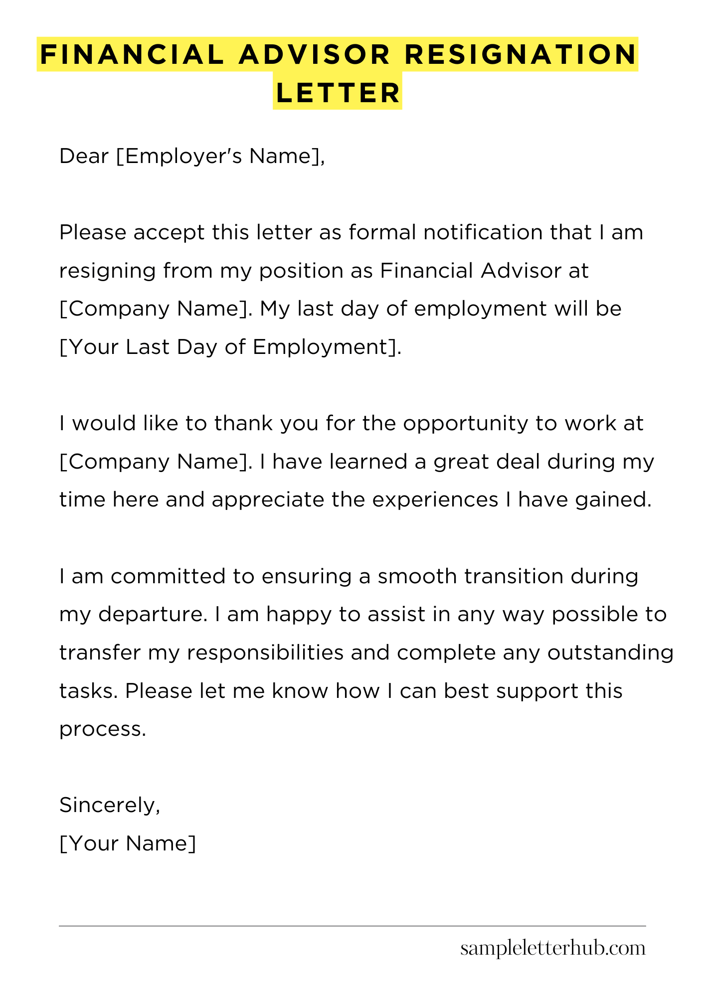 Financial Advisor Resignation Letter