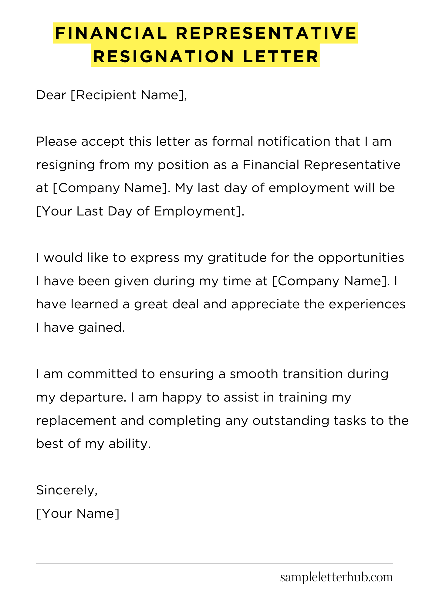 Financial Representative Resignation Letter