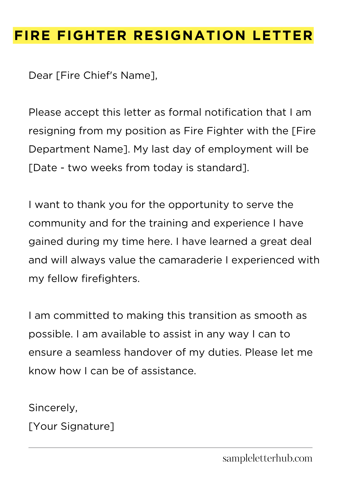 Fire Fighter Resignation Letter