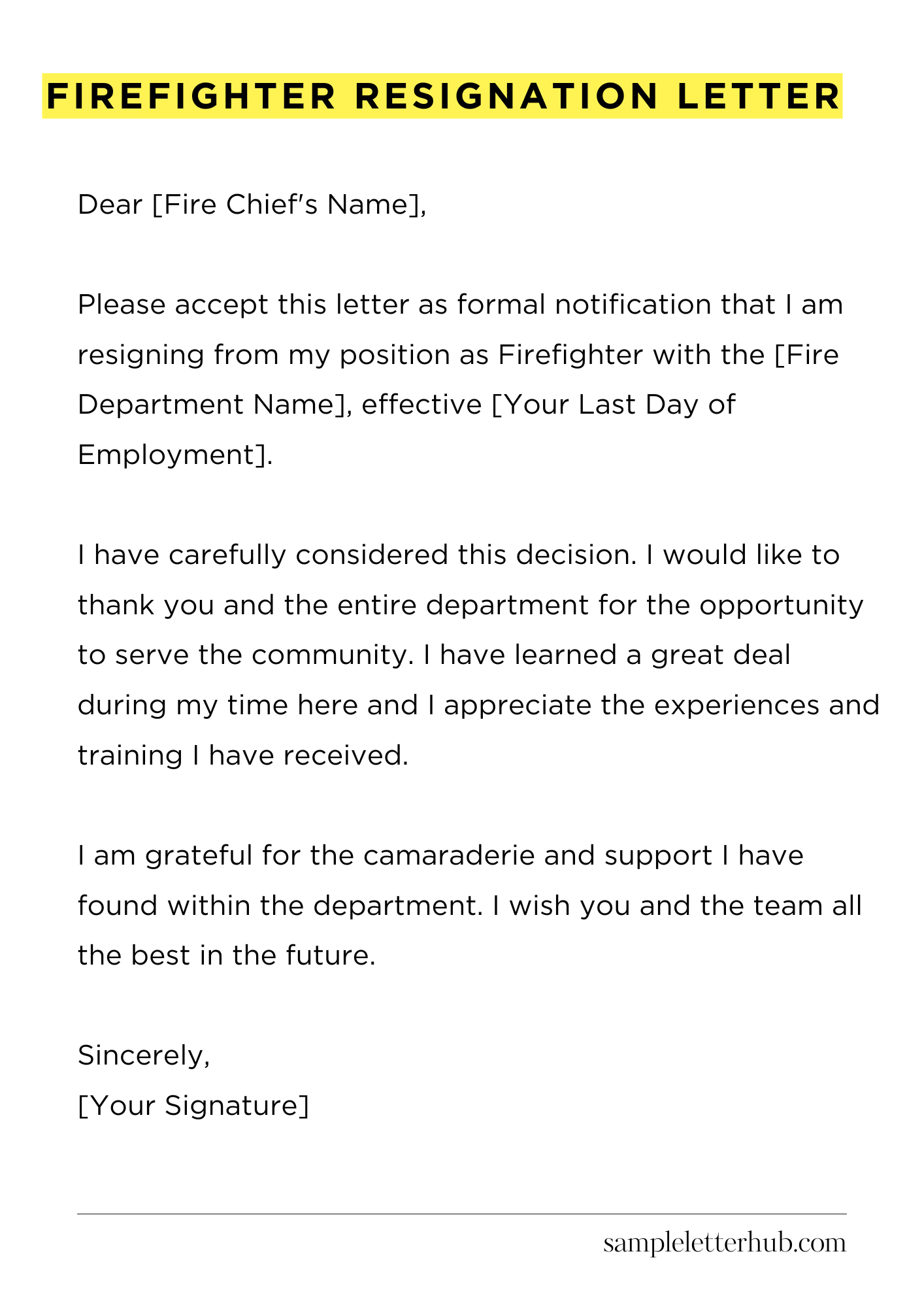 Firefighter Resignation Letter