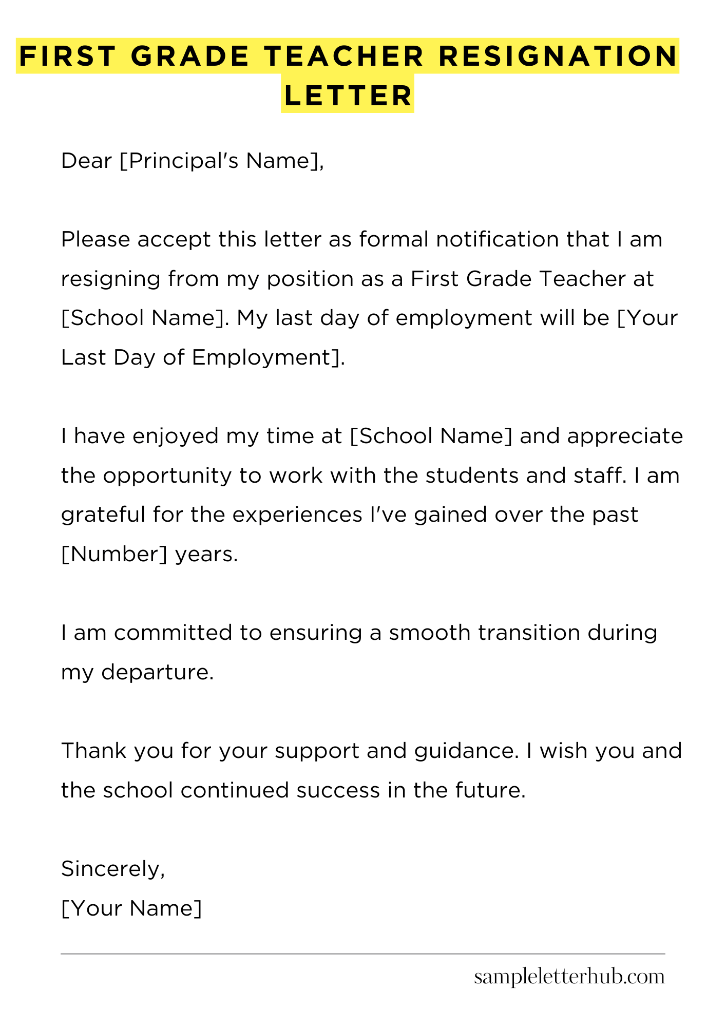 First Grade Teacher Resignation Letter