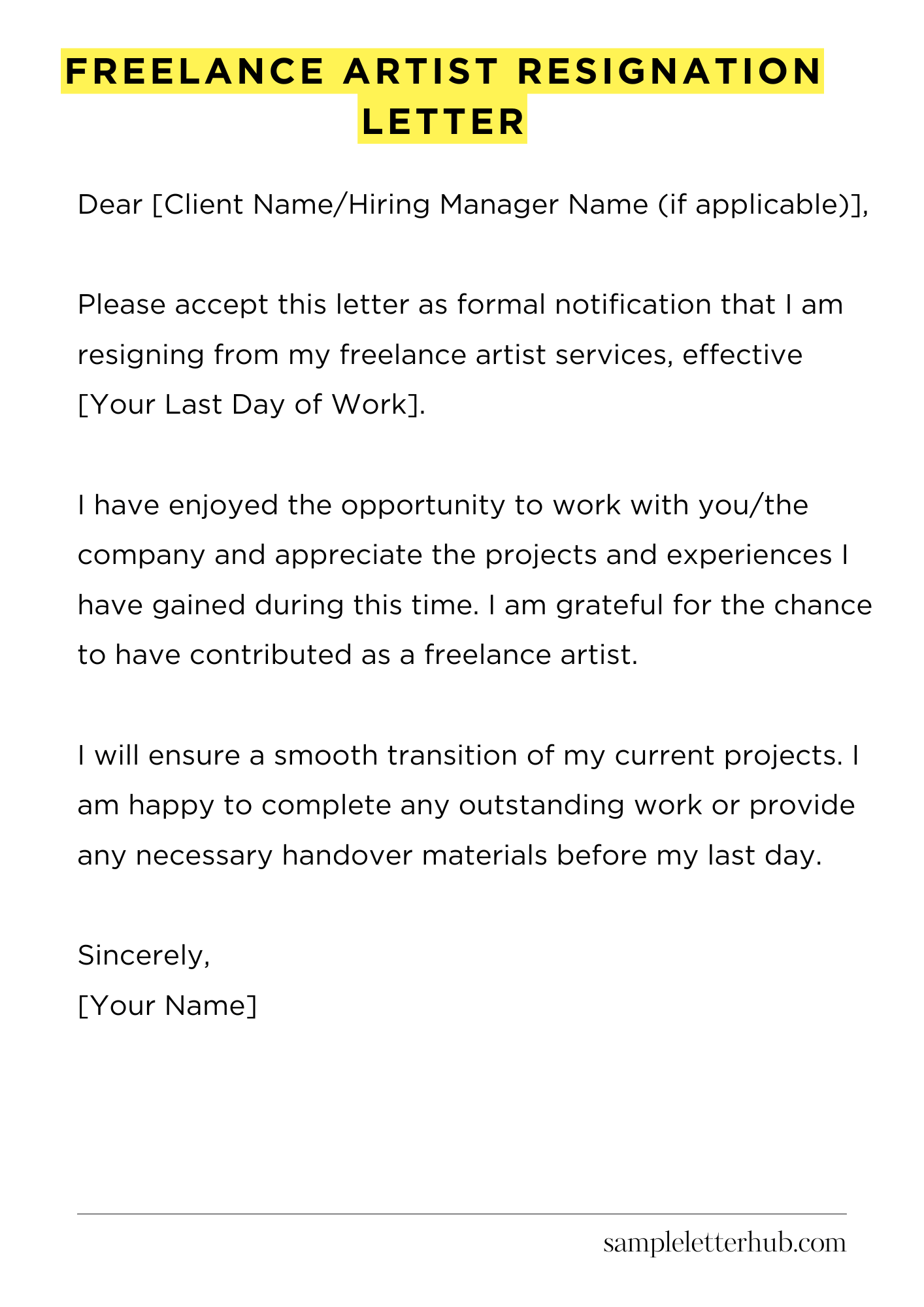 Freelance Artist Resignation Letter