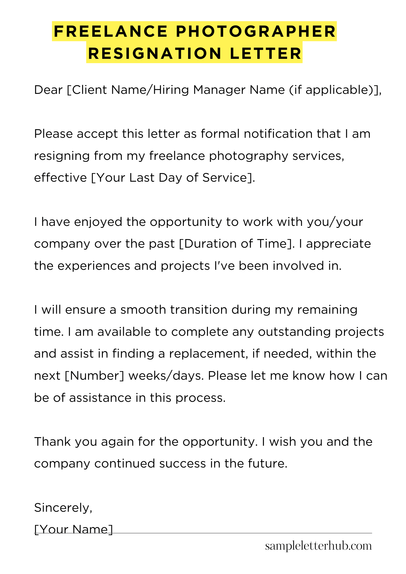 Freelance Photographer Resignation Letter