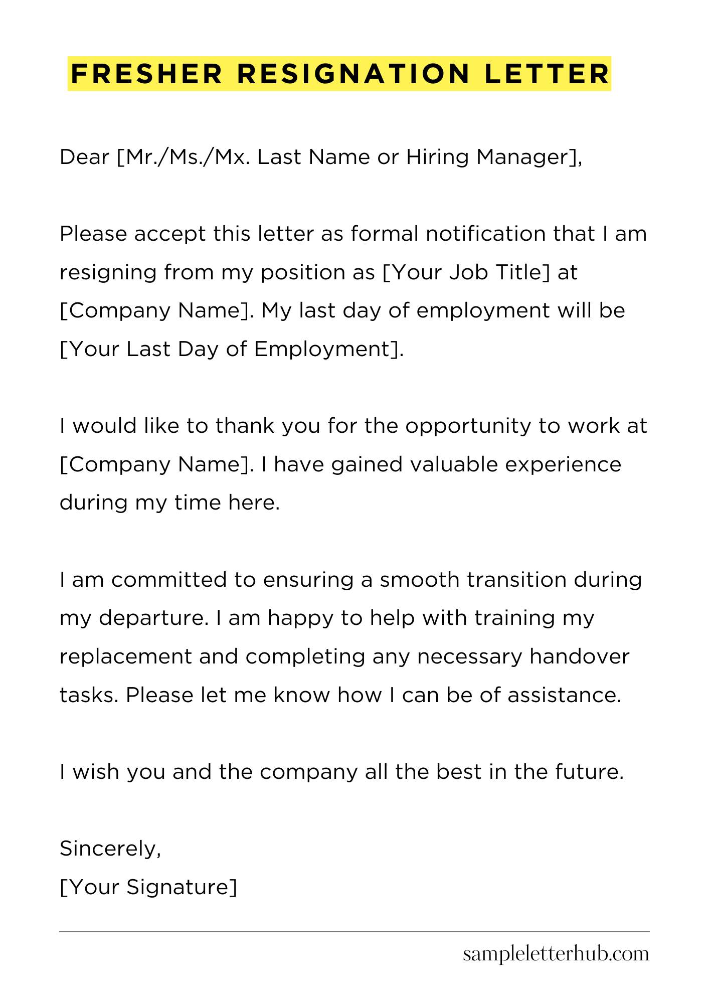 Fresher Resignation Letter