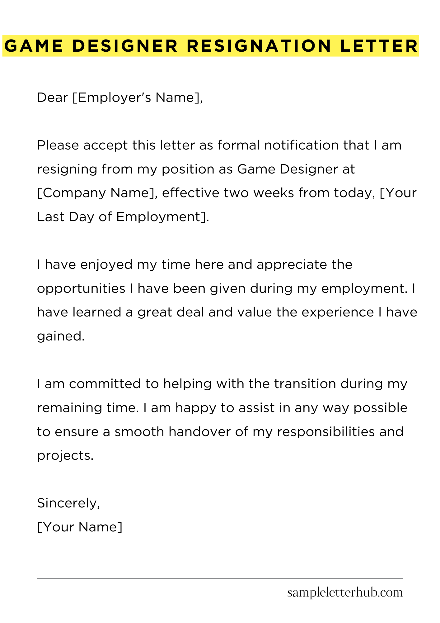 Game Designer Resignation Letter