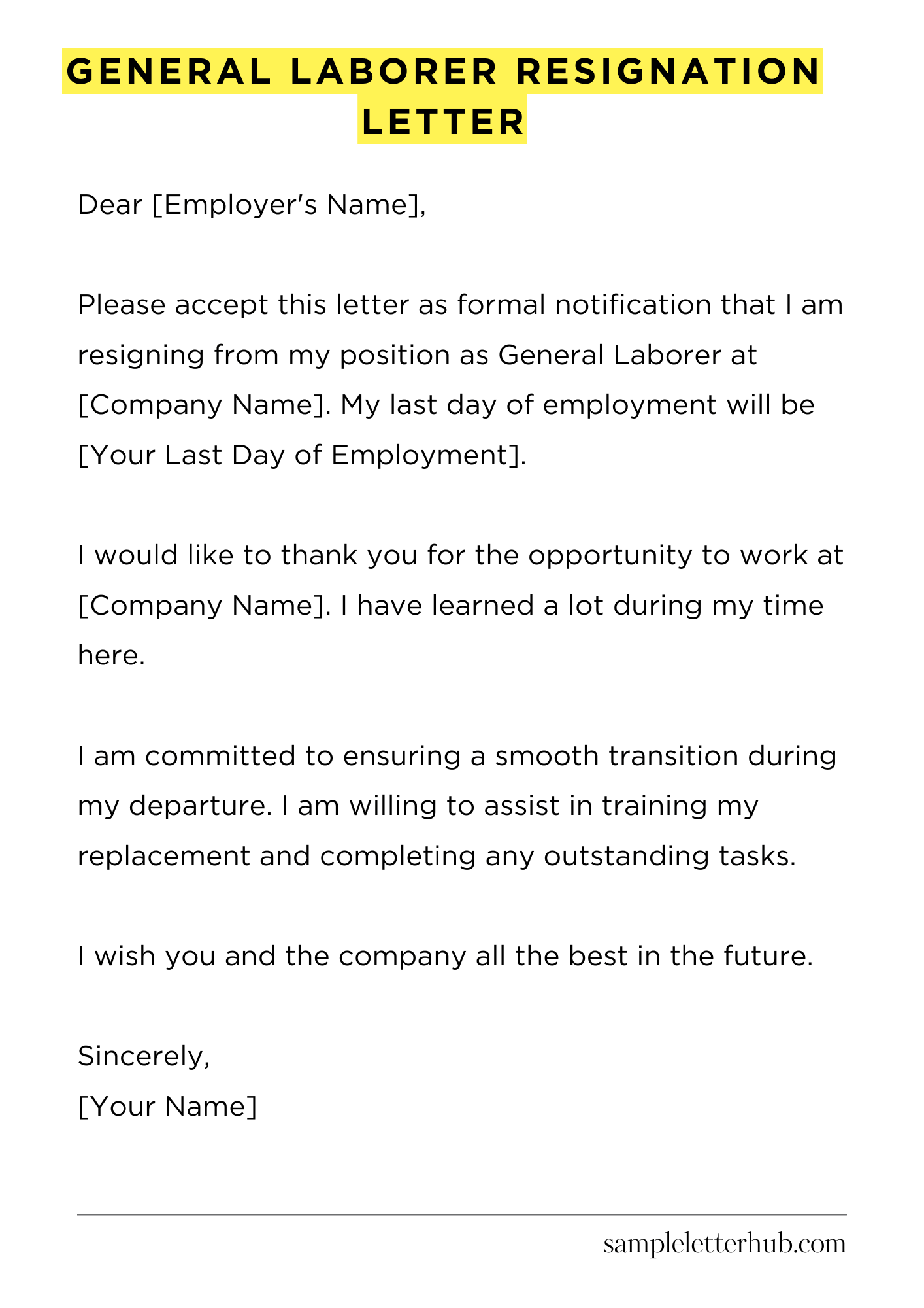 General Laborer Resignation Letter