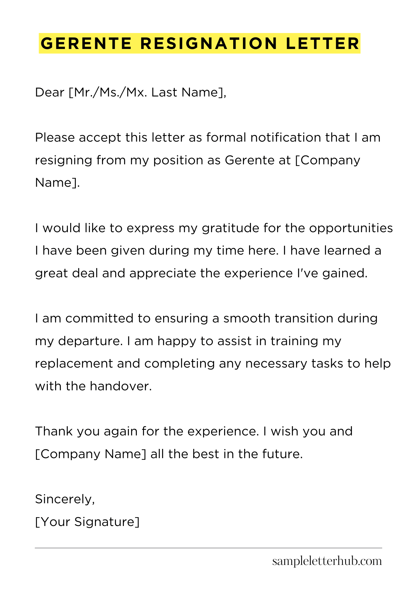 Gerente Resignation Letter