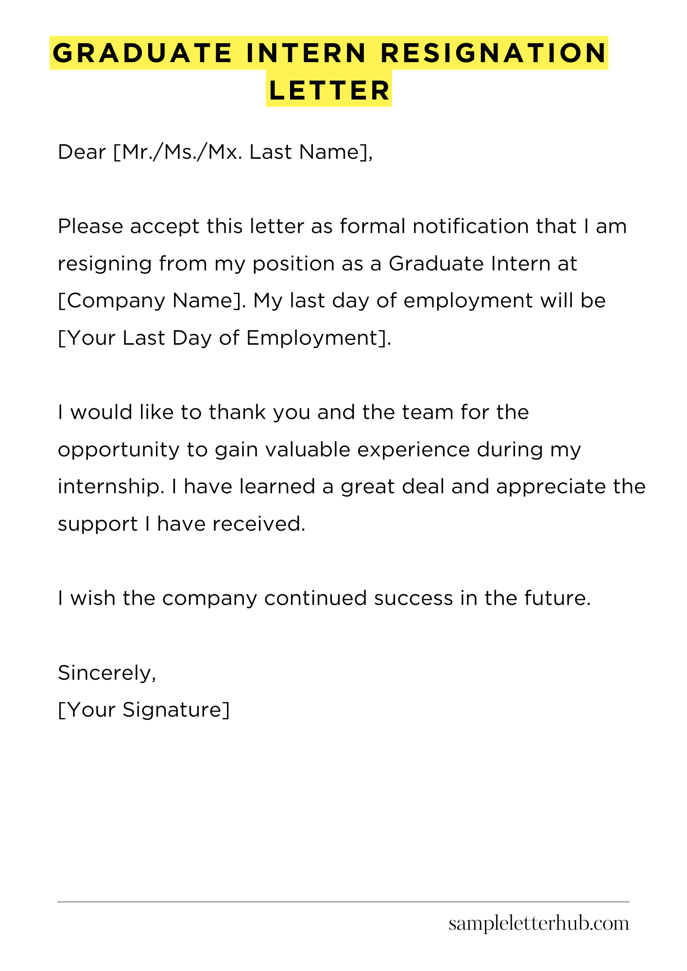 Graduate Intern Resignation Letter