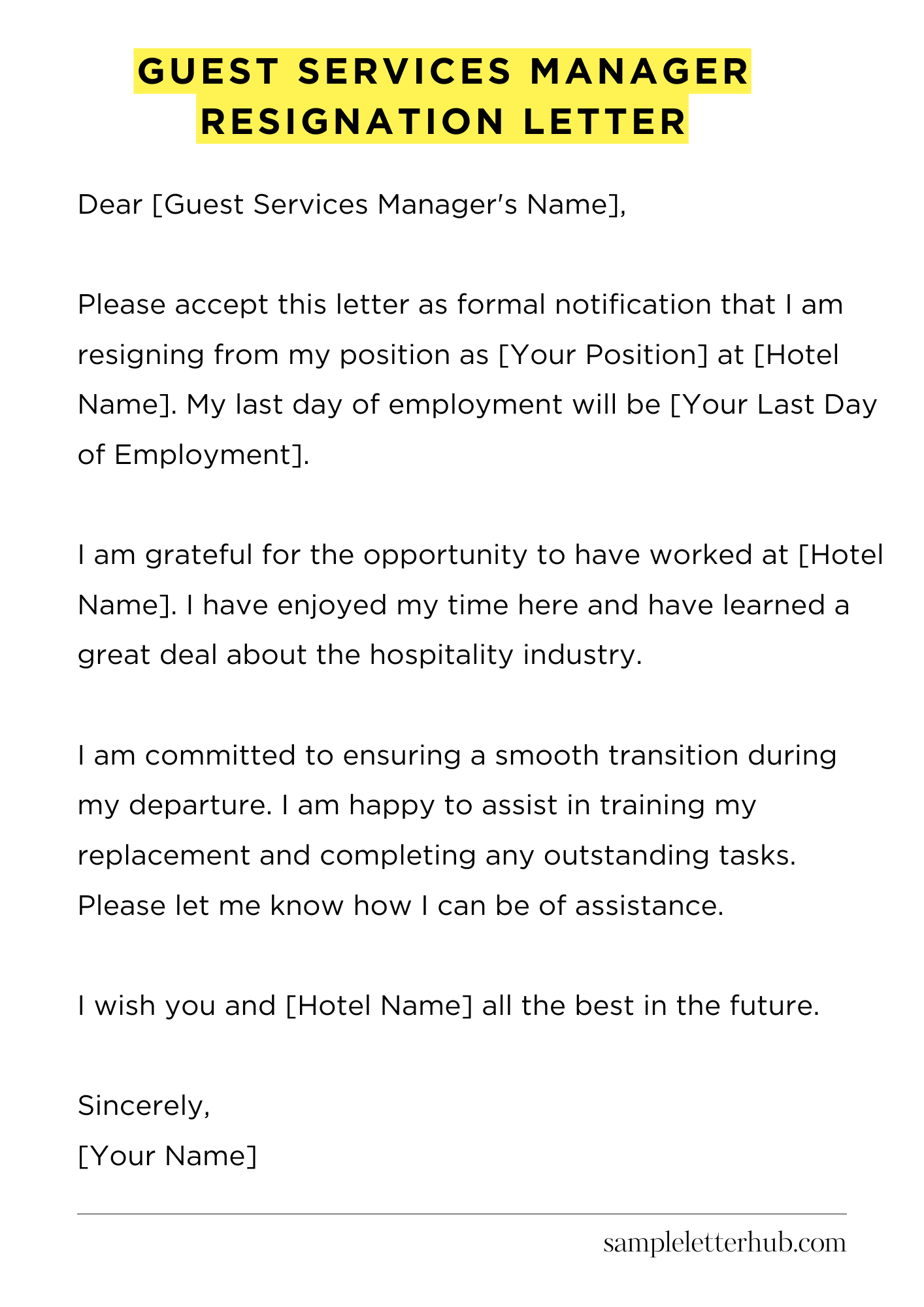 Guest Services Manager Resignation Letter