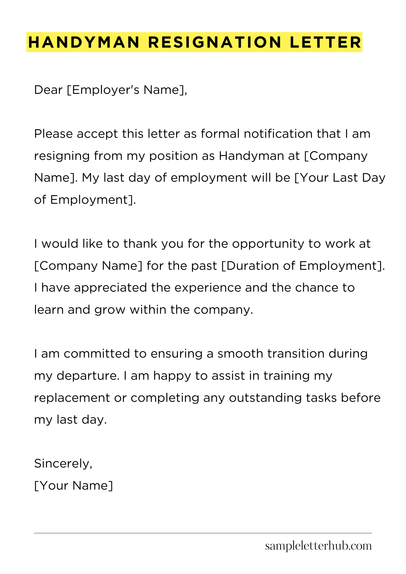 Handyman Resignation Letter