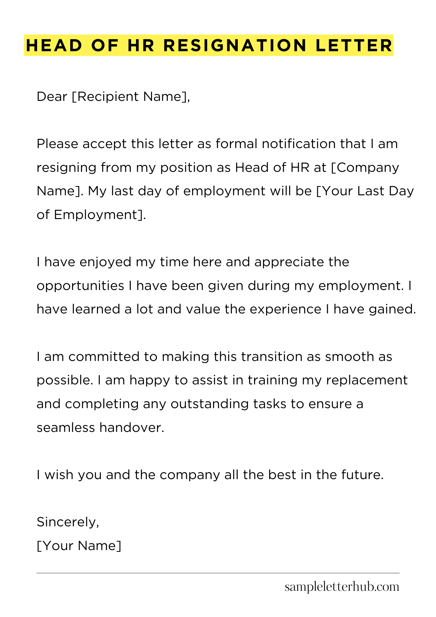 Head Of Hr Resignation Letter
