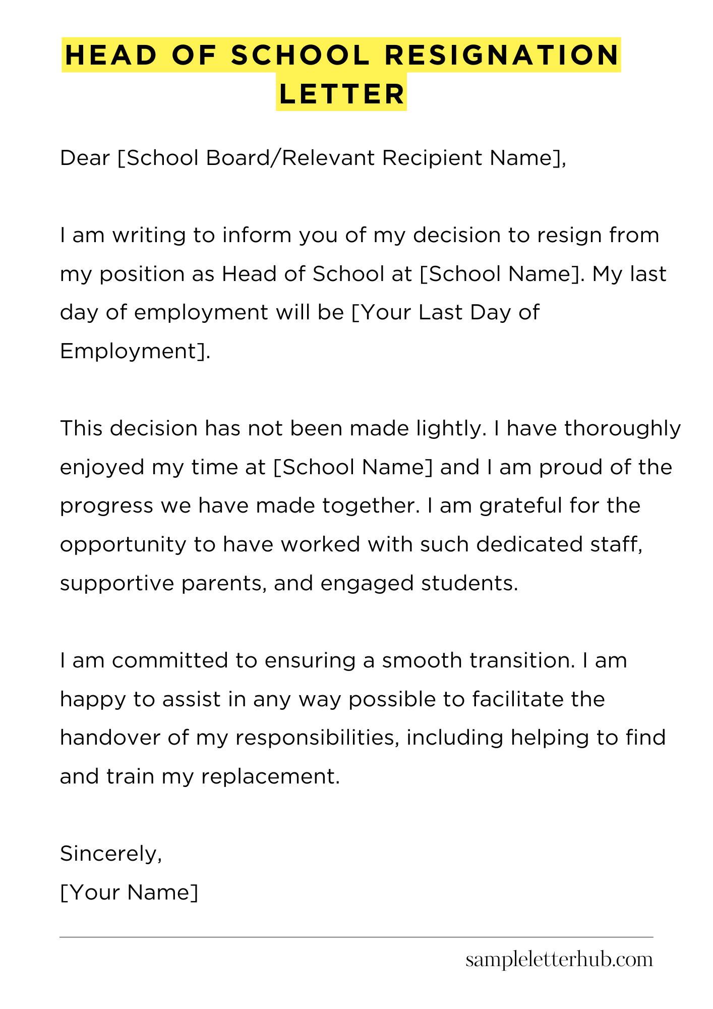 Head Of School Resignation Letter